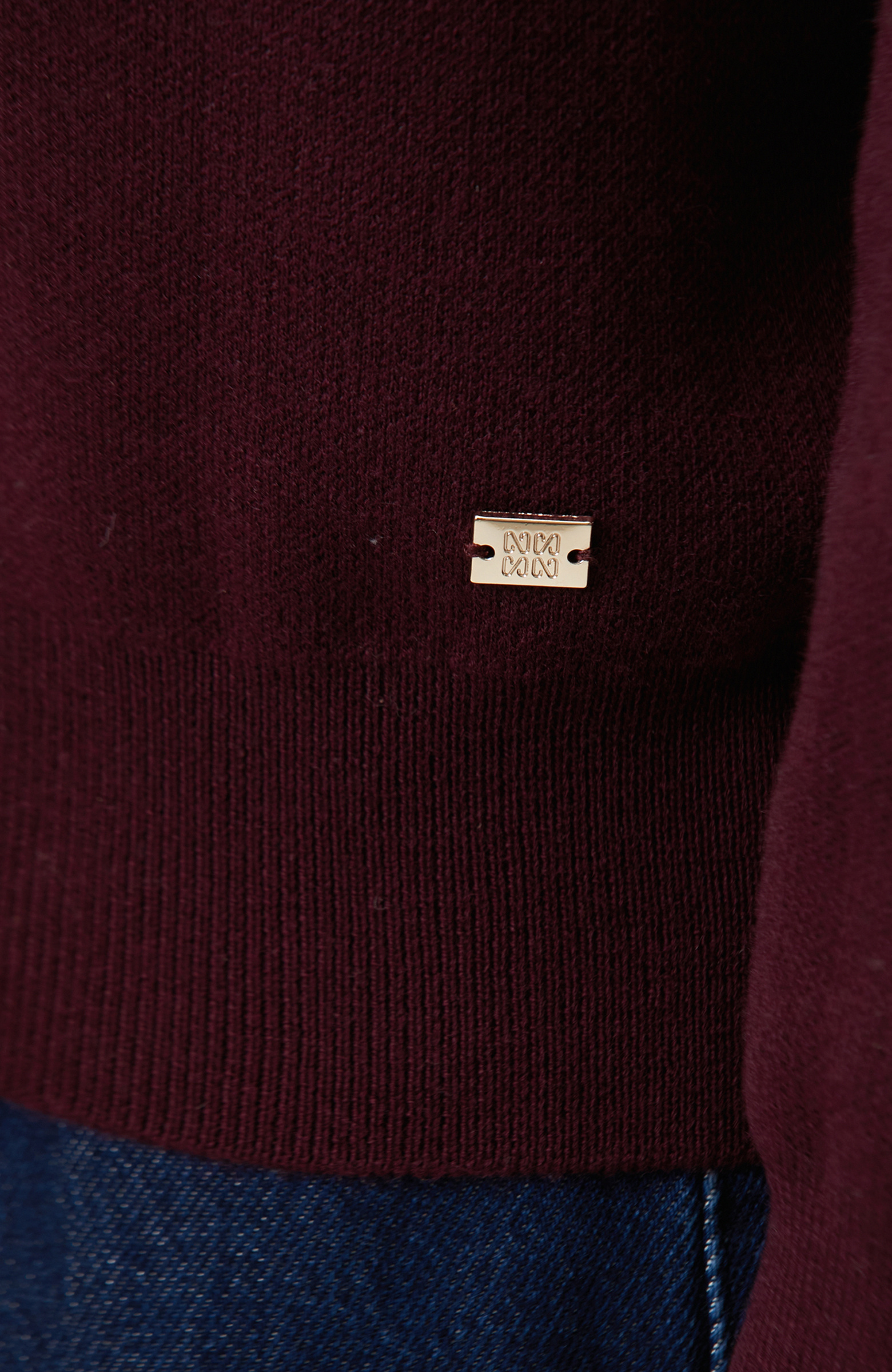 Burgundy High Collar Wool Blend Knitwear Sweater