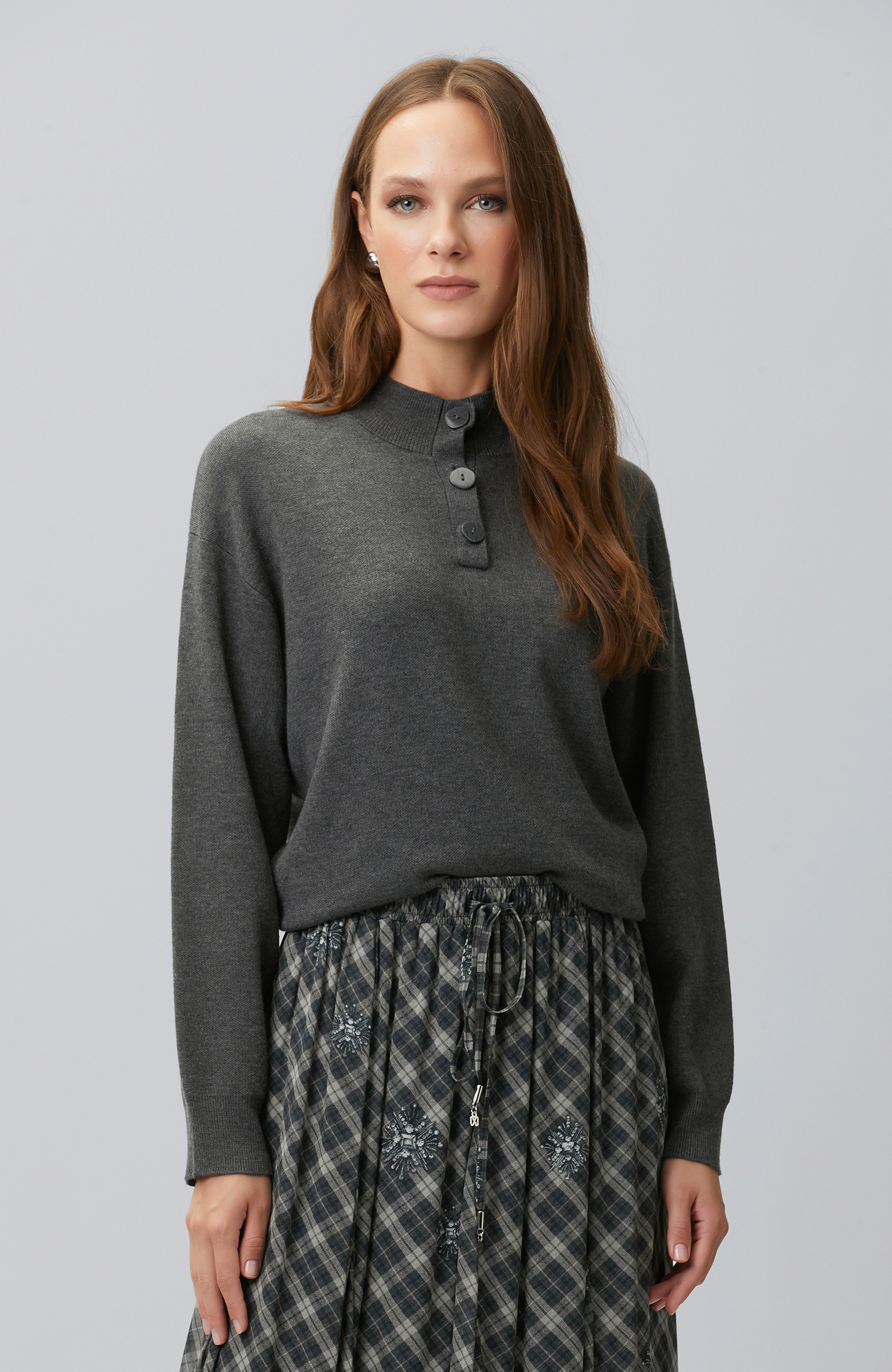Anthracite High Collar Knitwear Sweater