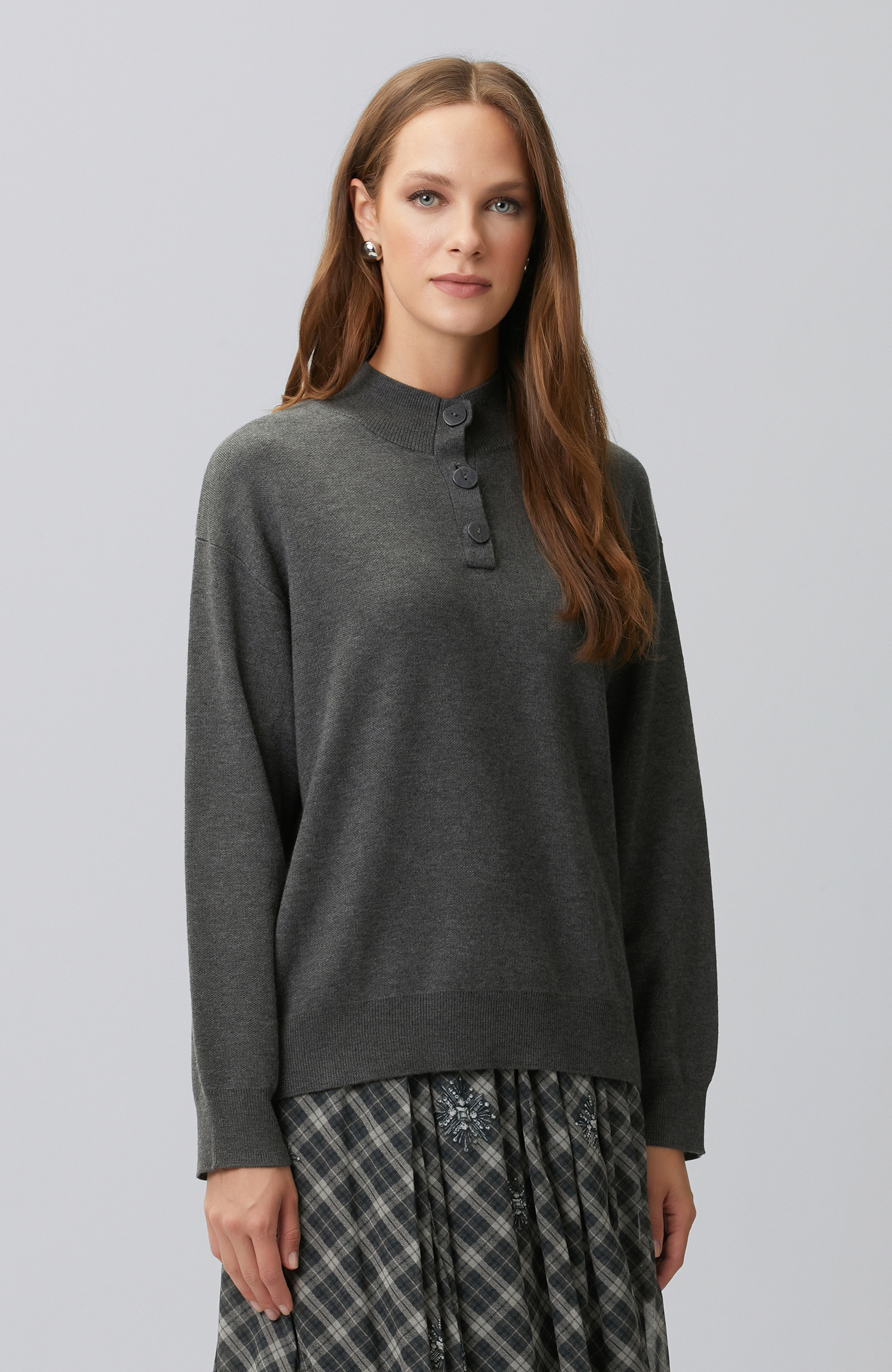 Anthracite High Collar Knitwear Sweater