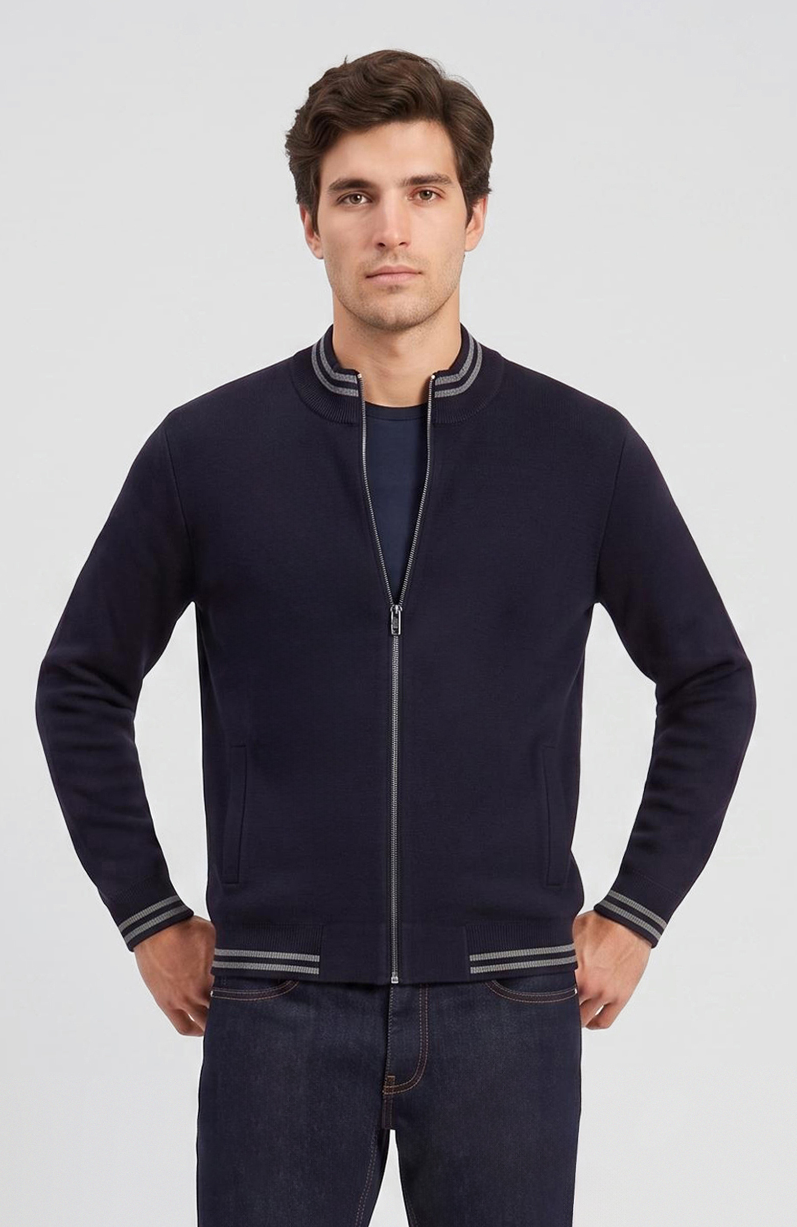 Navy Blue Knitwear Coat
