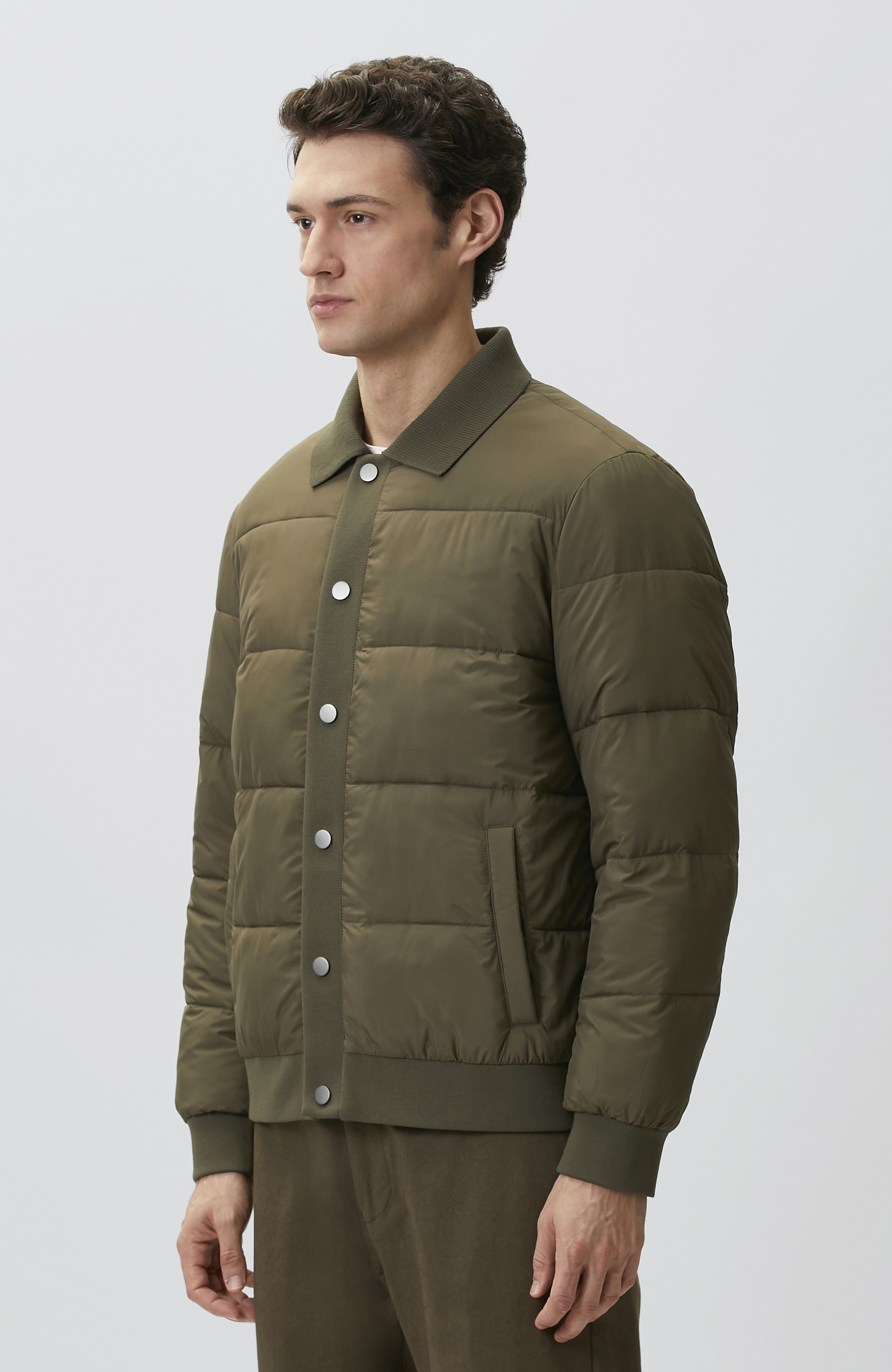 Haki Polo Yaka Çıtçıtlı Mont