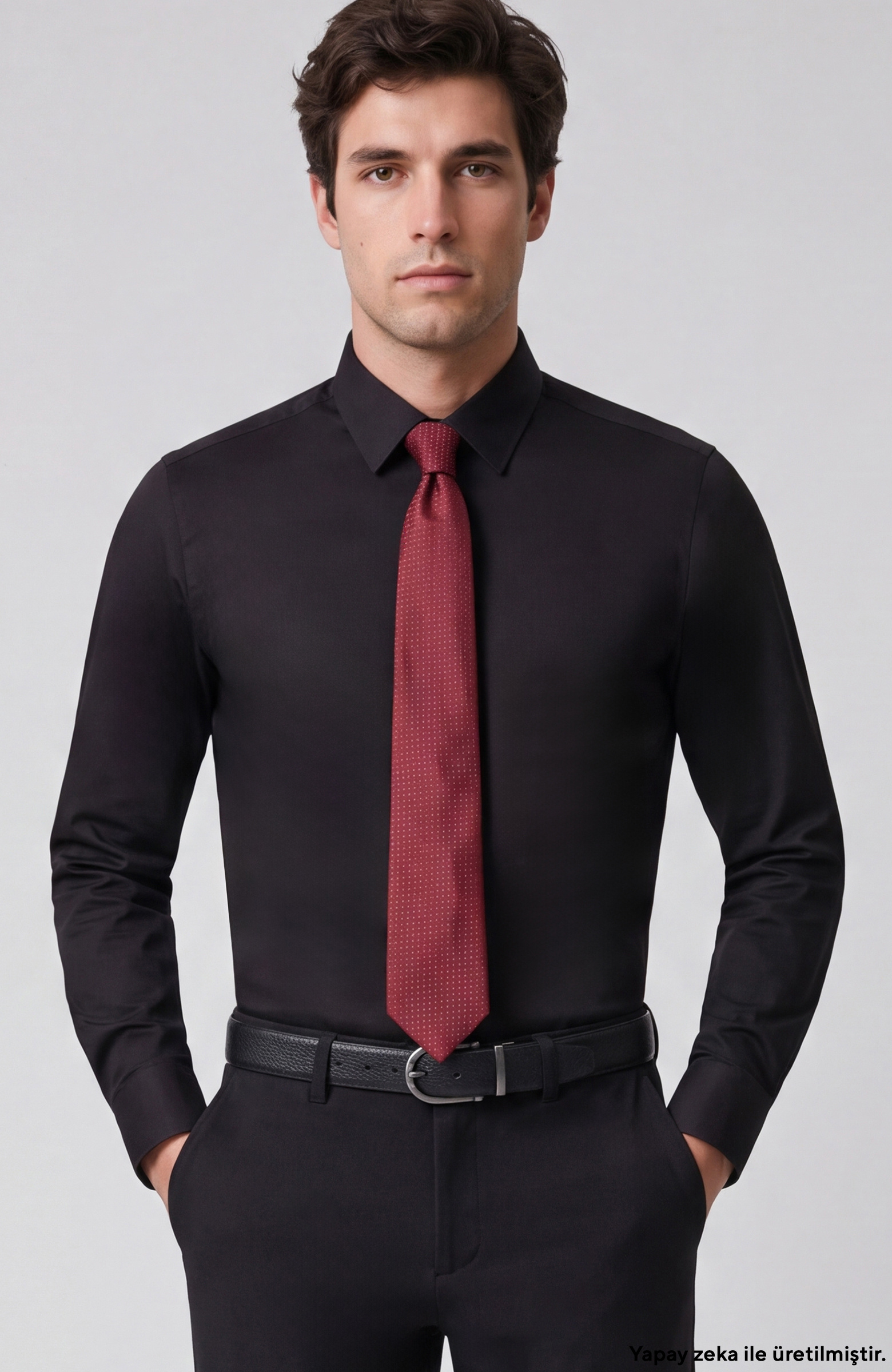Non-Iron Siyah Saten Gömlek