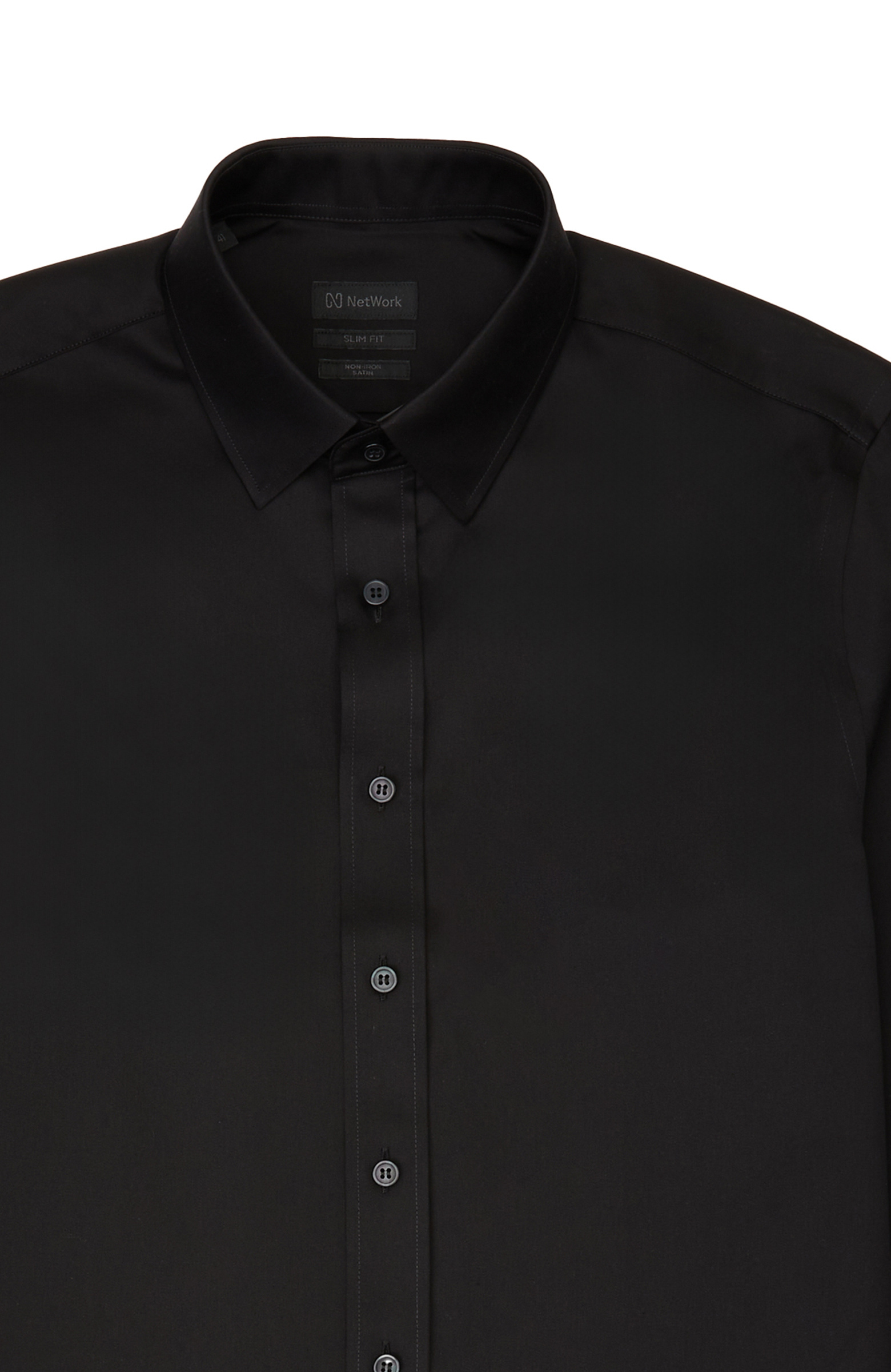 Non-Iron Siyah Saten Gömlek