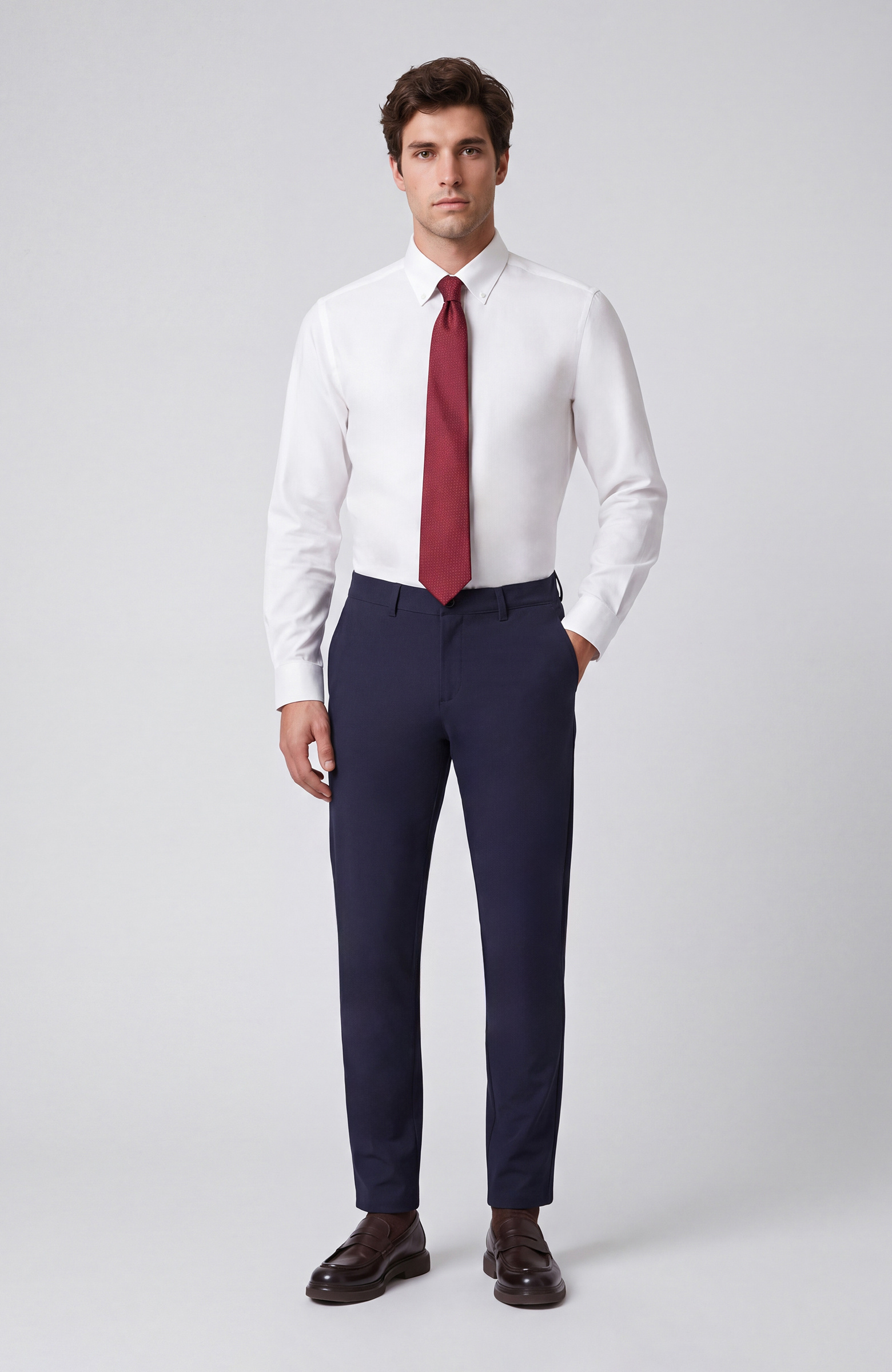 Non-Iron Beyaz Düğmeli Yaka Oxford Gömlek