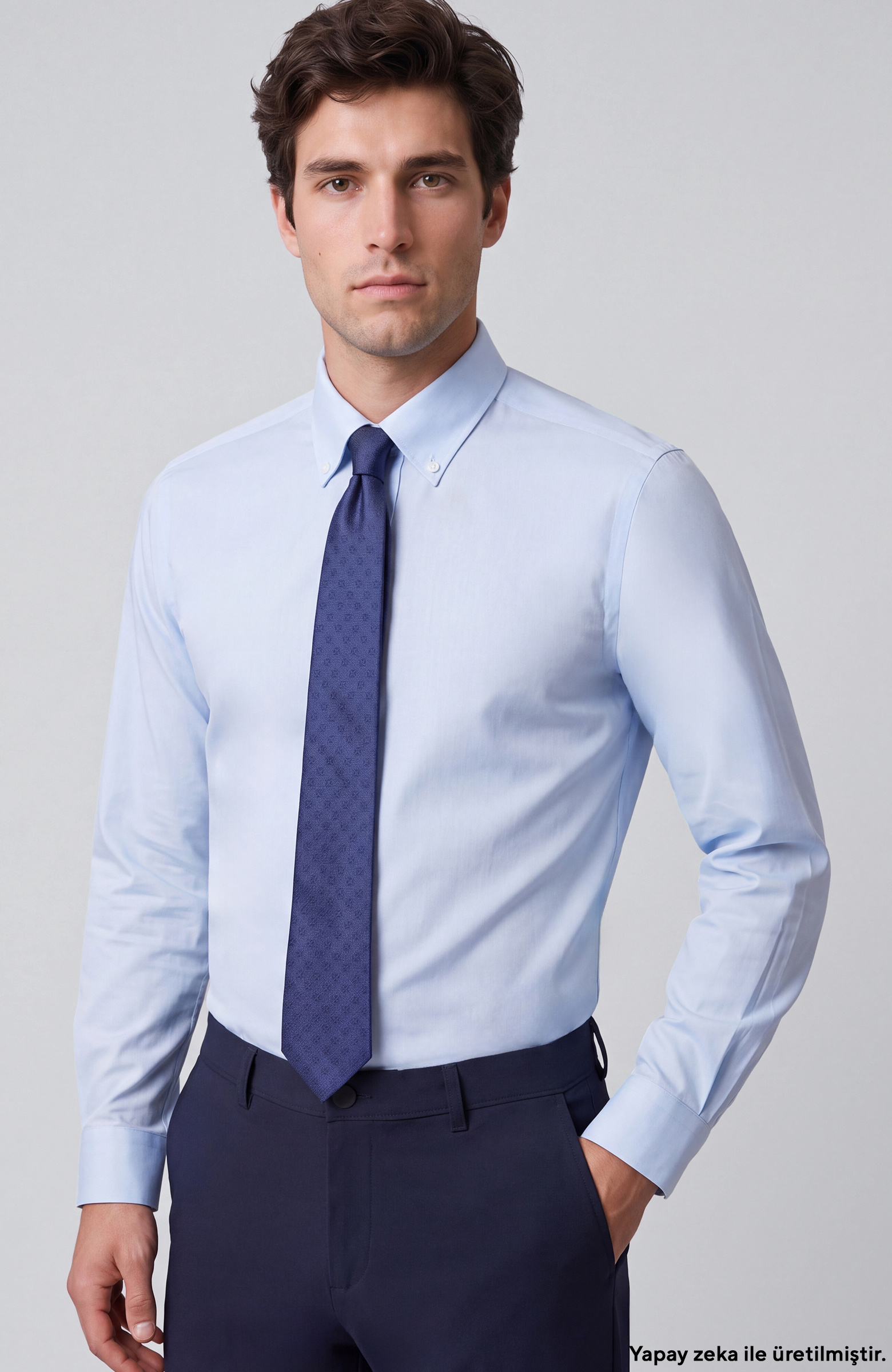 Non-Iron Mavi Düğmeli Yaka Oxford Gömlek