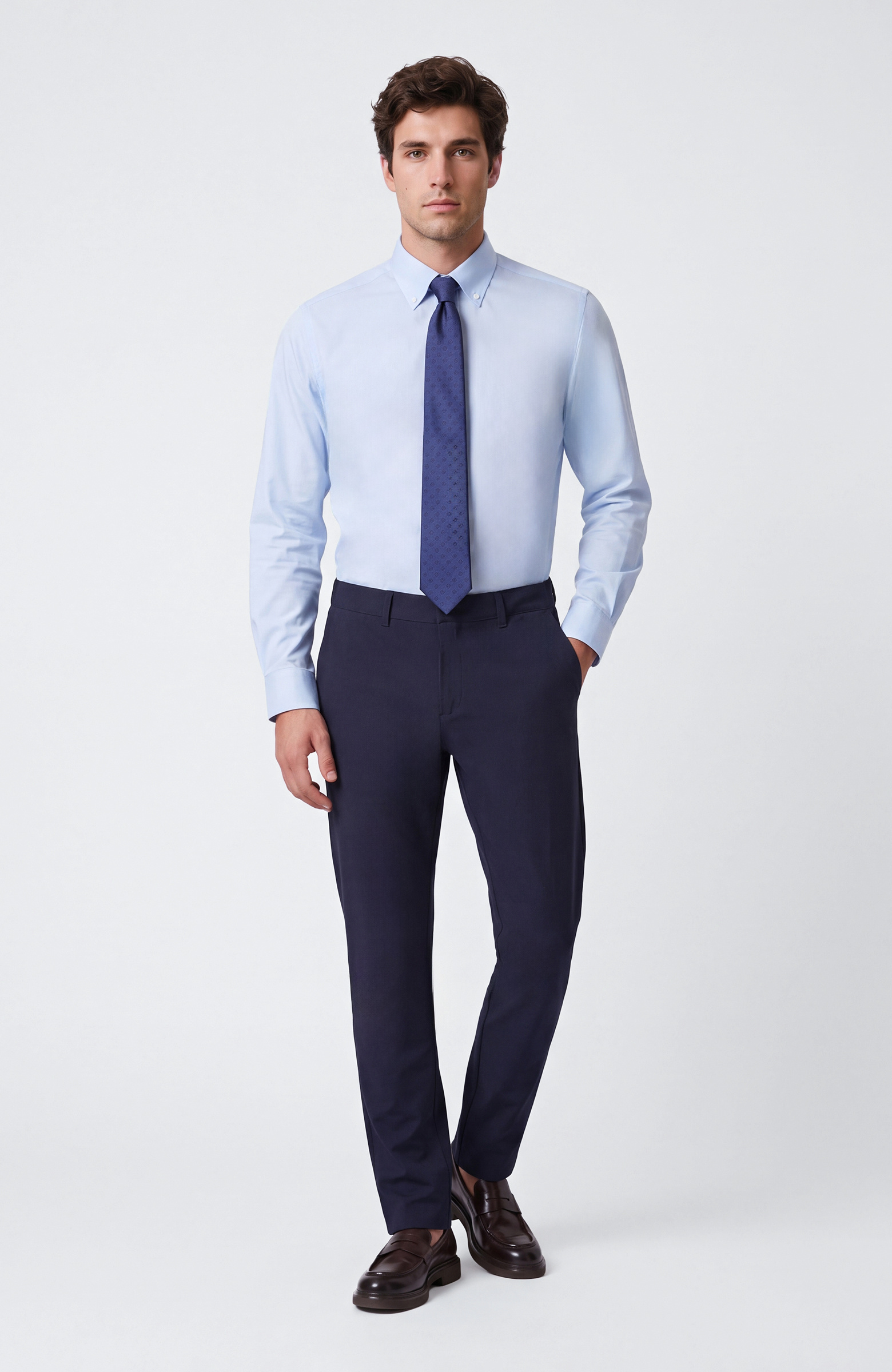 Non-Iron Mavi Düğmeli Yaka Oxford Gömlek