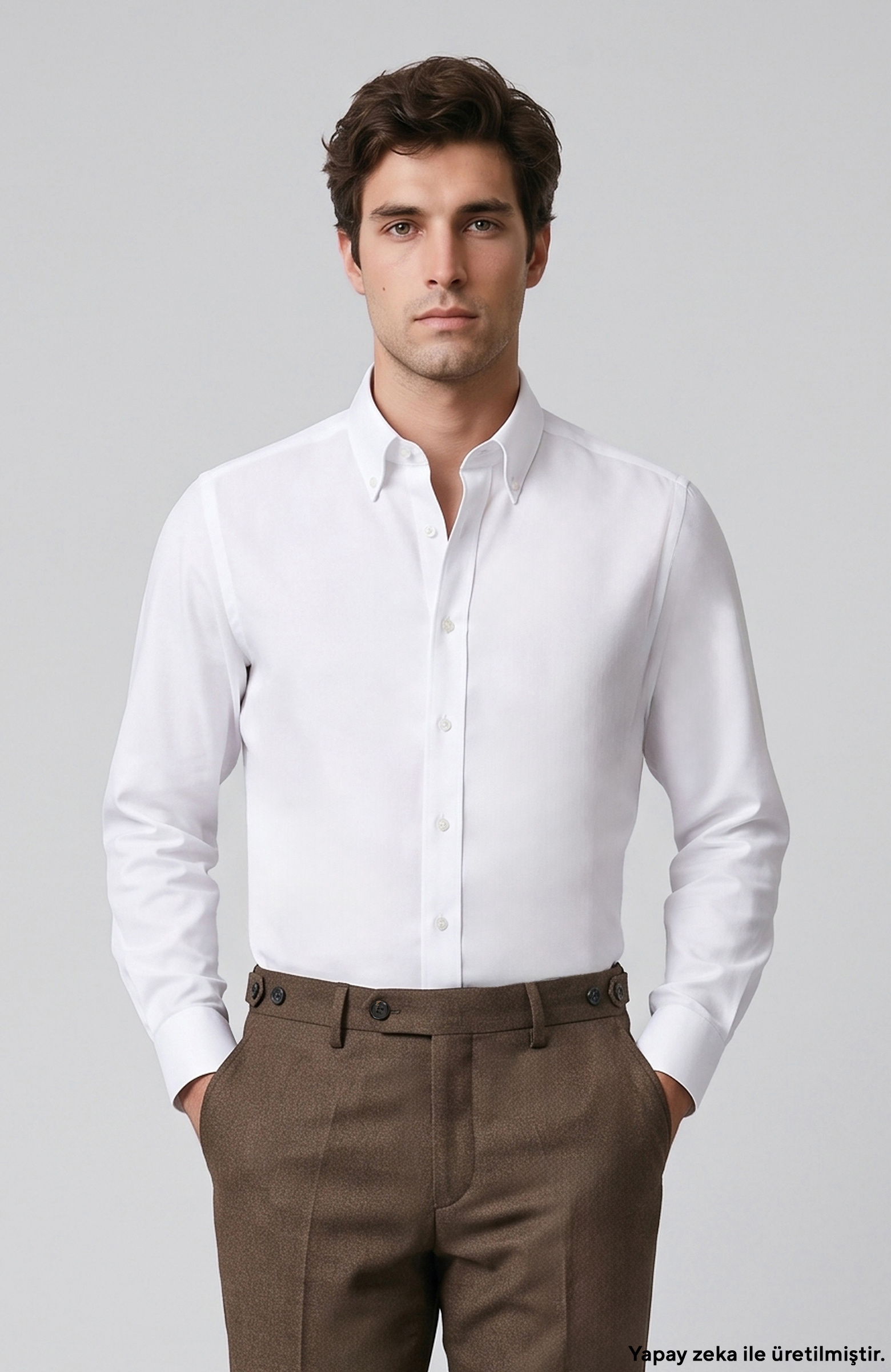 Non-Iron White Buttoned Collar Honeycomb Pattern Shirt