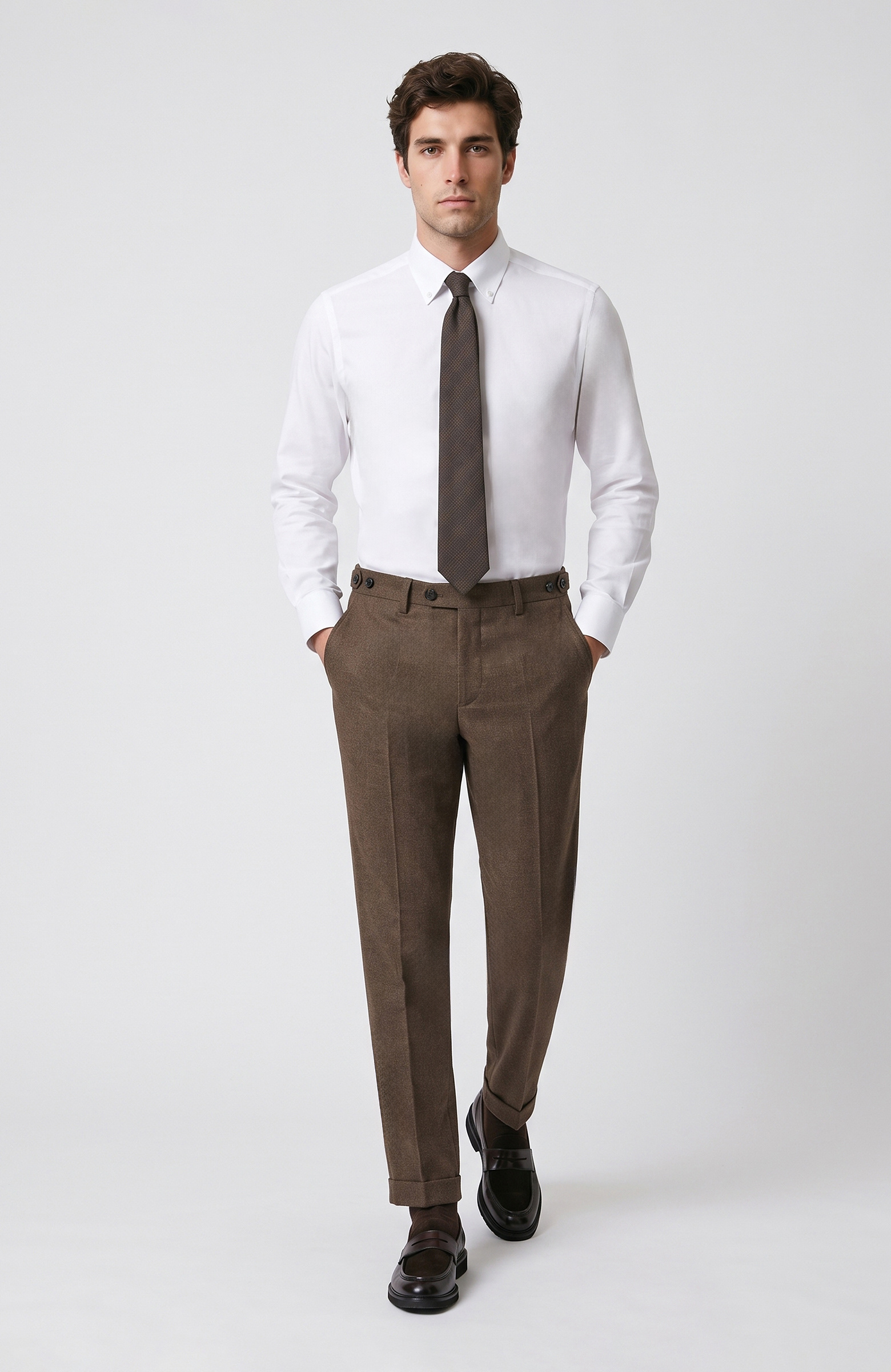 Non-Iron White Buttoned Collar Honeycomb Pattern Shirt