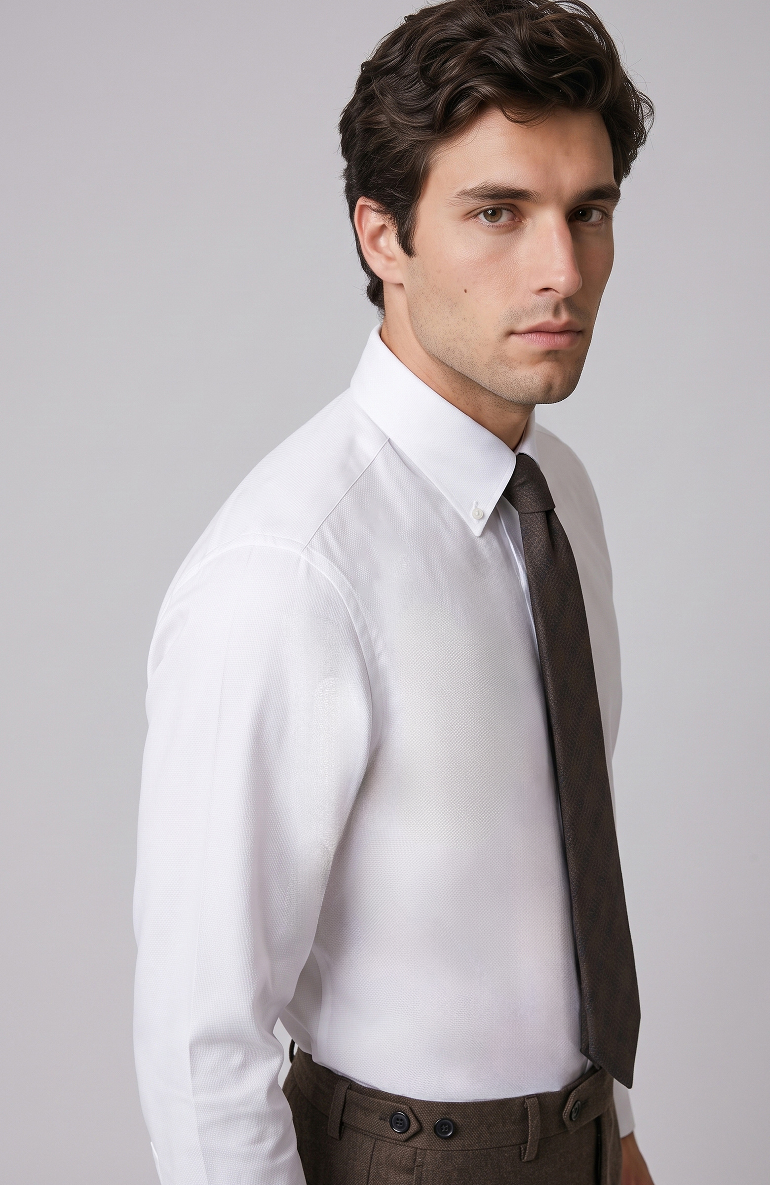 Non-Iron White Buttoned Collar Honeycomb Pattern Shirt