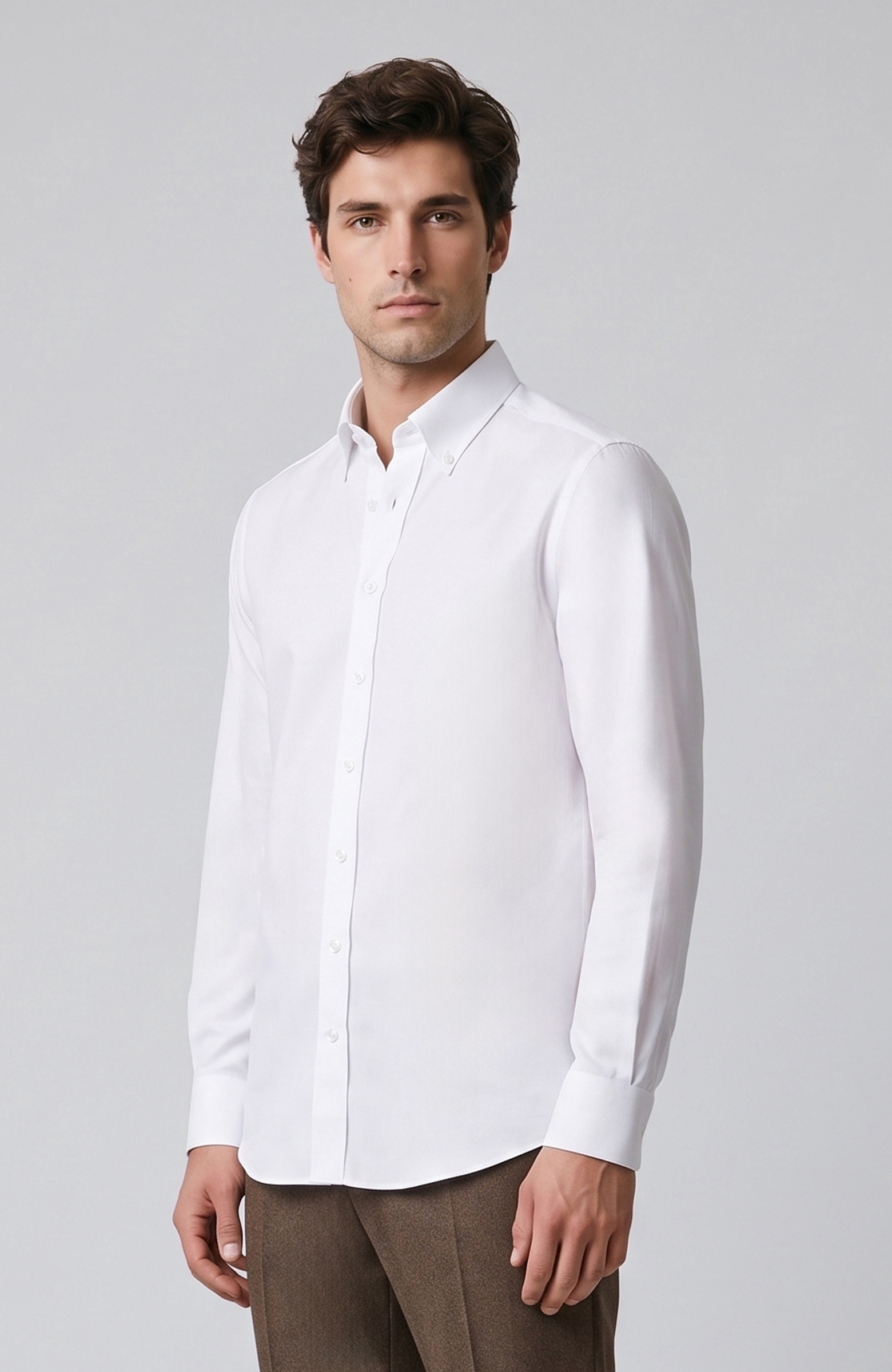 Non-Iron White Buttoned Collar Honeycomb Pattern Shirt