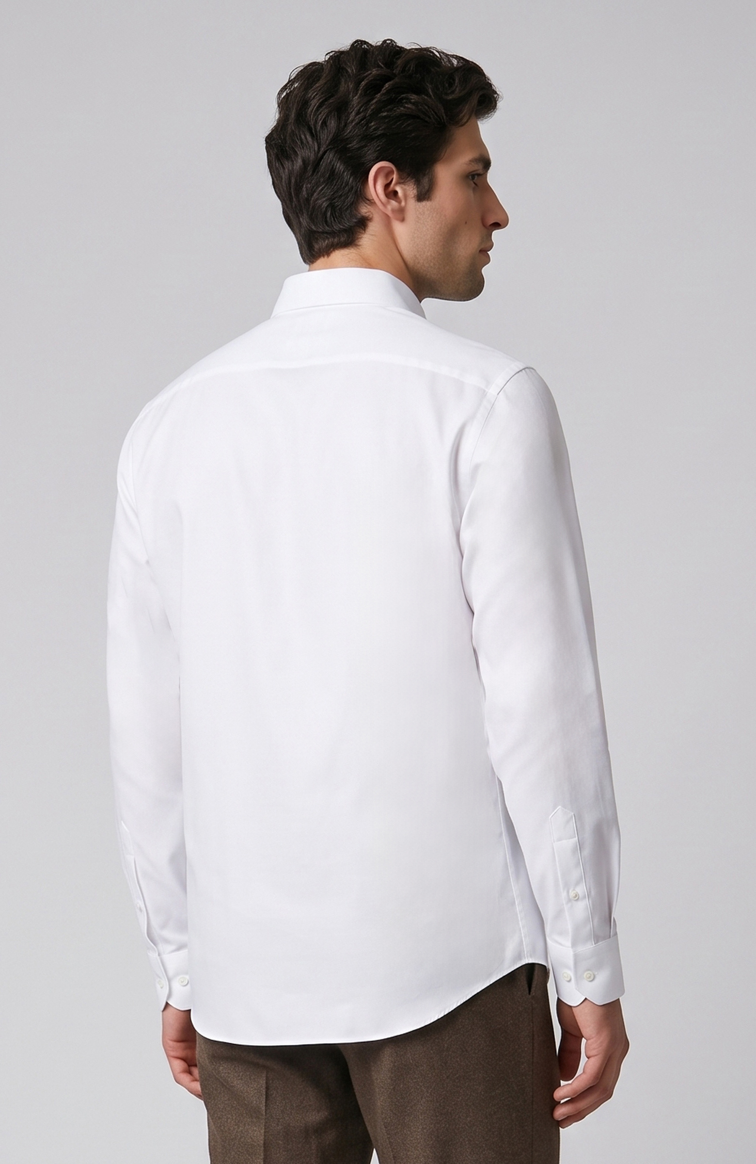Non-Iron Beyaz Düğmeli Yaka Petek Desen Gömlek