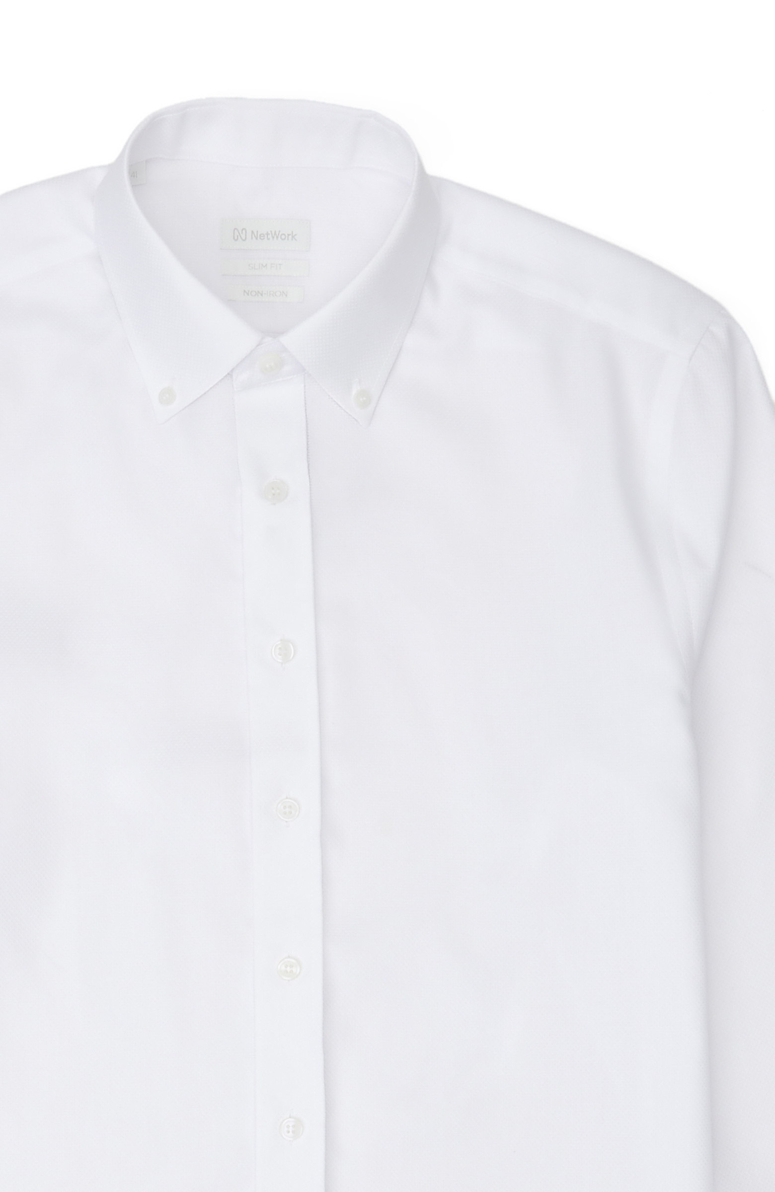 Non-Iron Beyaz Düğmeli Yaka Petek Desen Gömlek