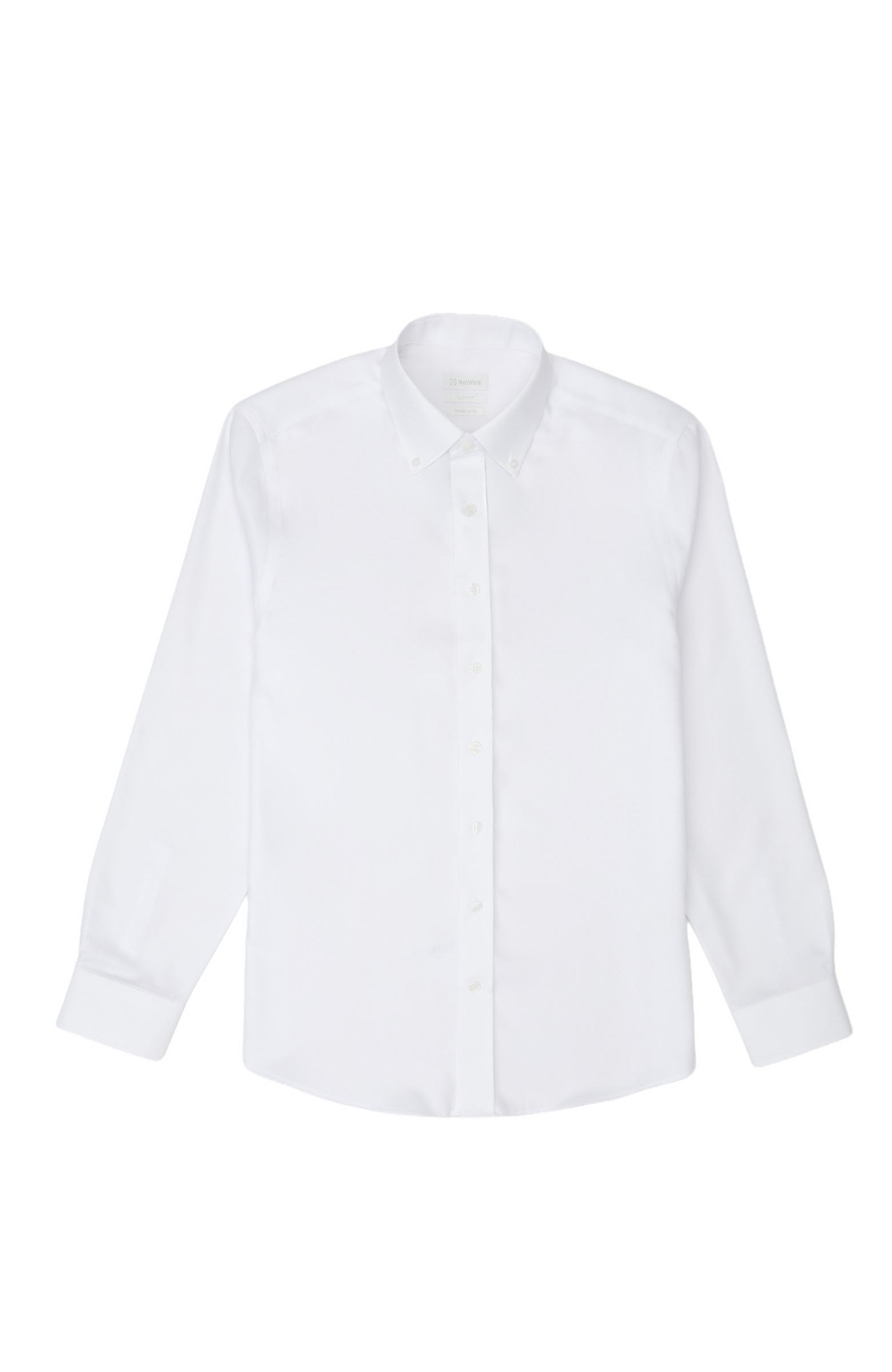 Non-Iron Beyaz Düğmeli Yaka Petek Desen Gömlek