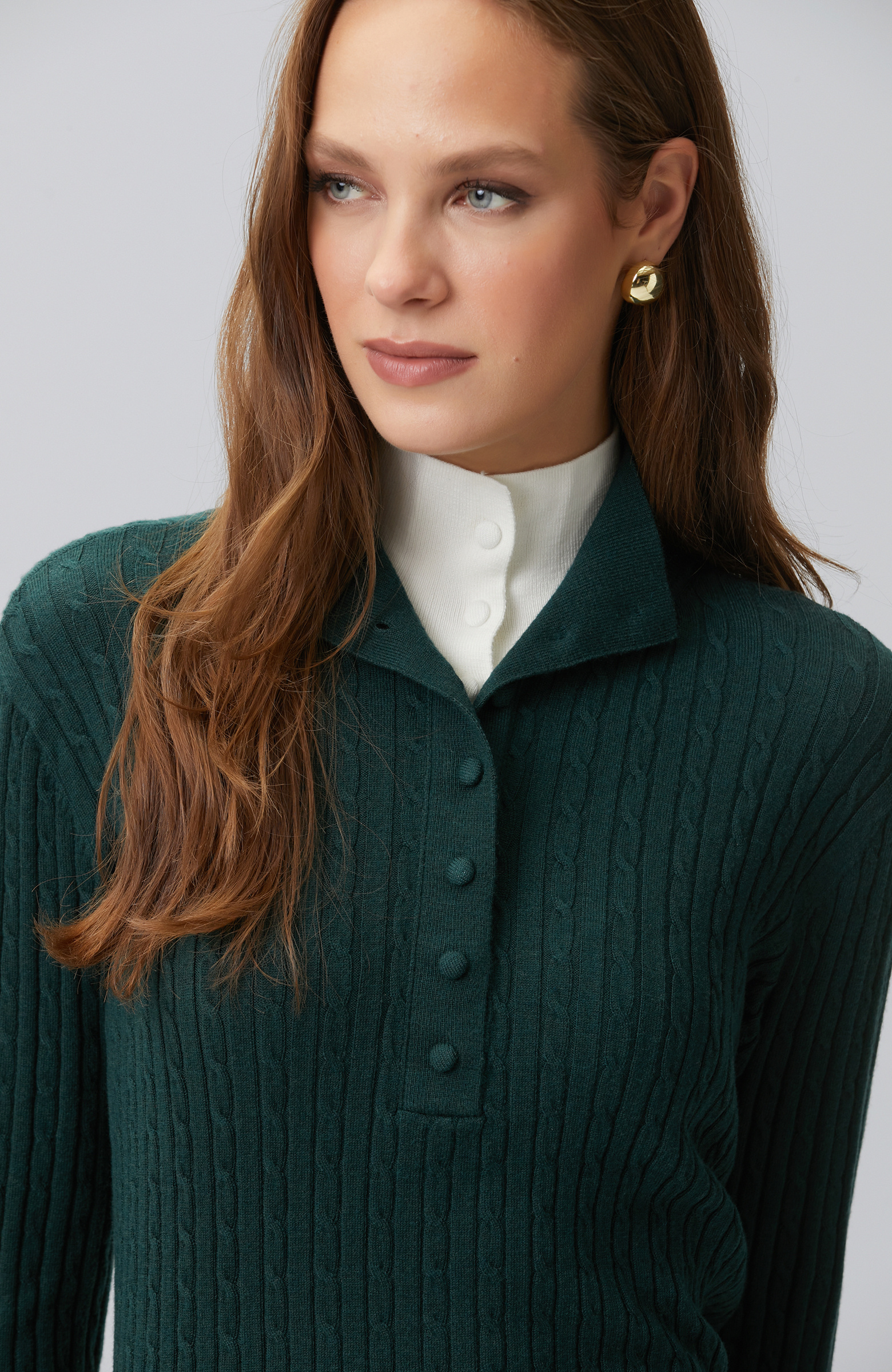 Green Hair Braided Piping Detailed Sweater
