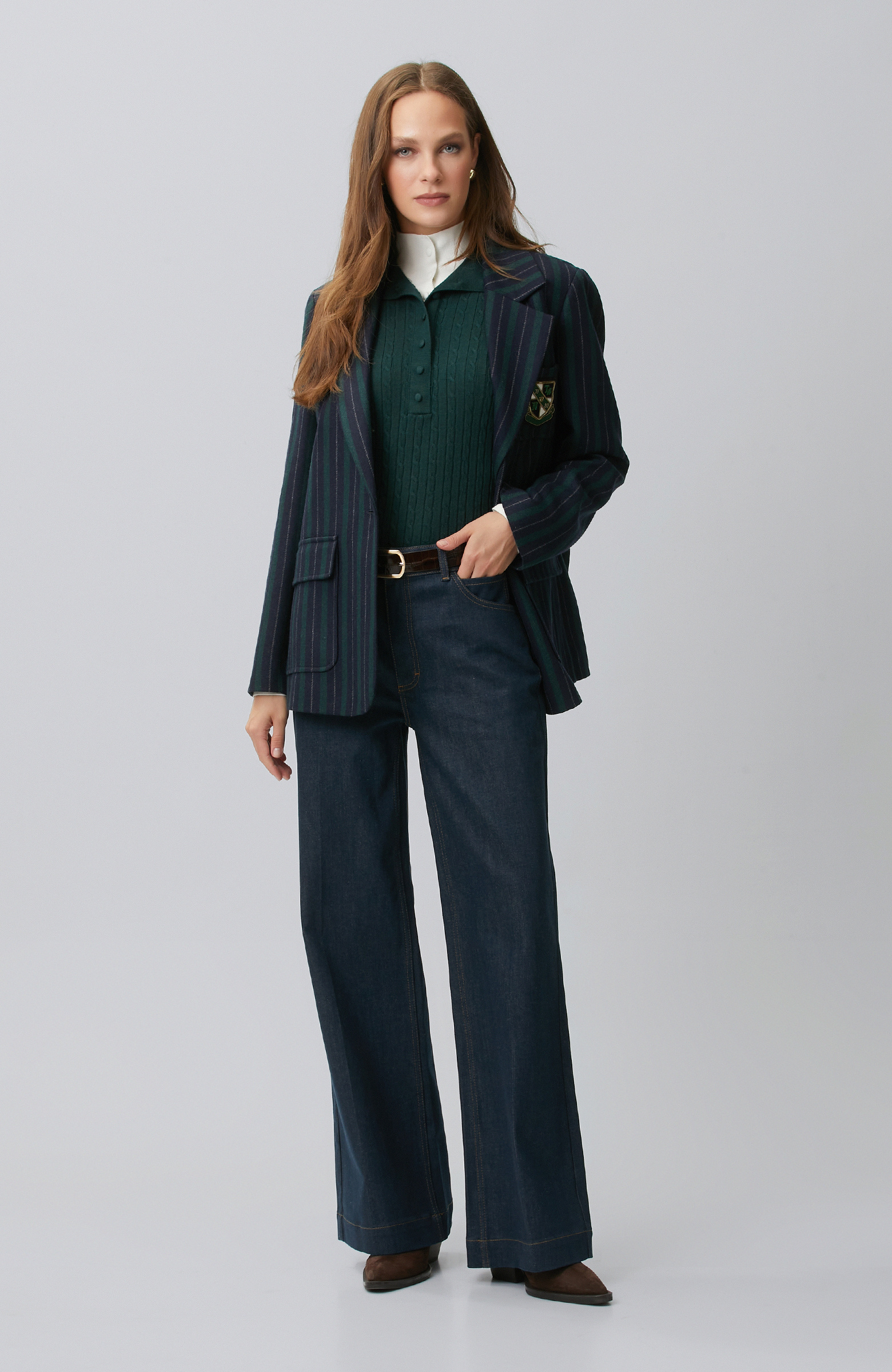 Green Hair Braided Piping Detailed Sweater