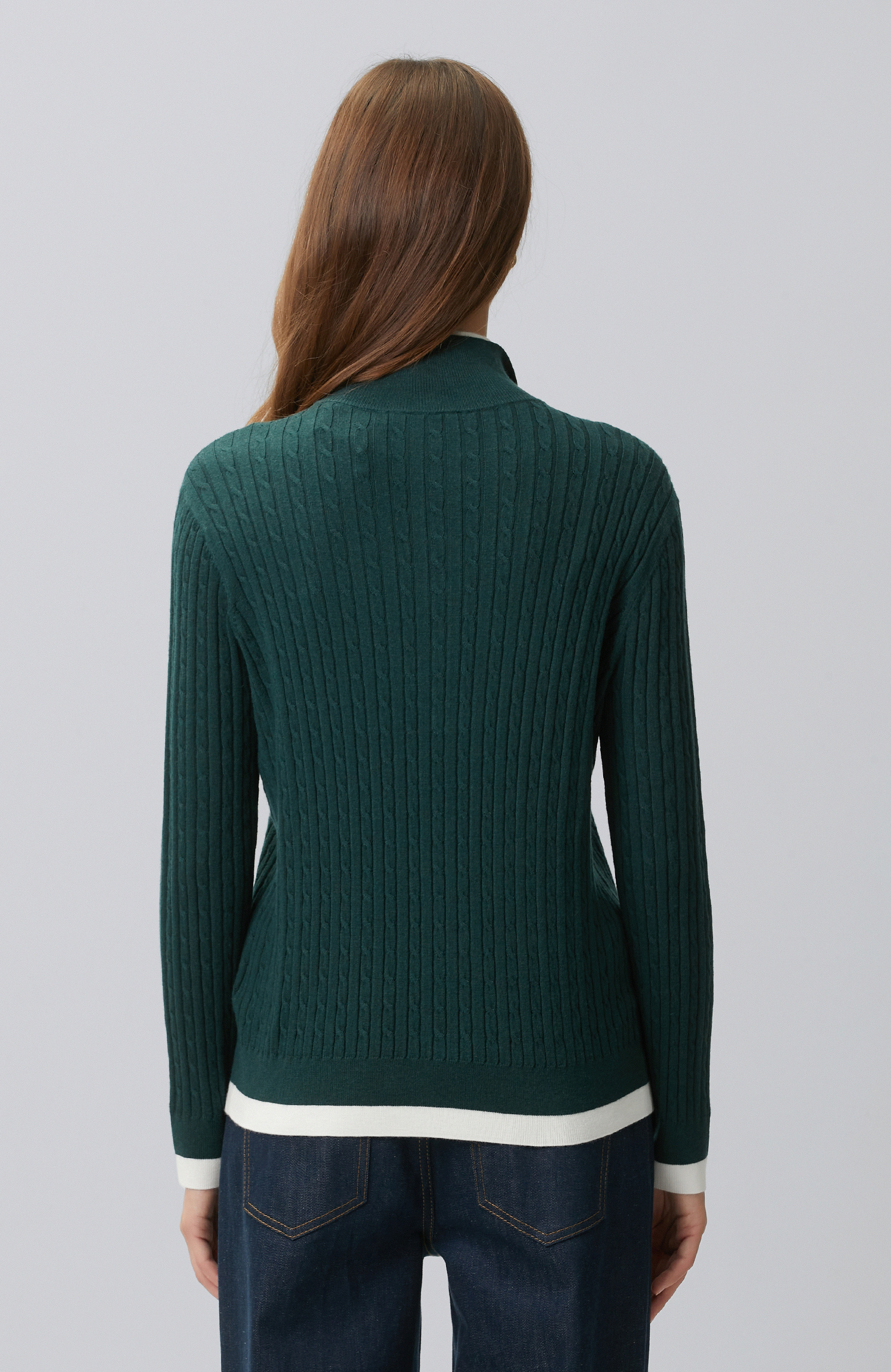 Green Hair Braided Piping Detailed Sweater
