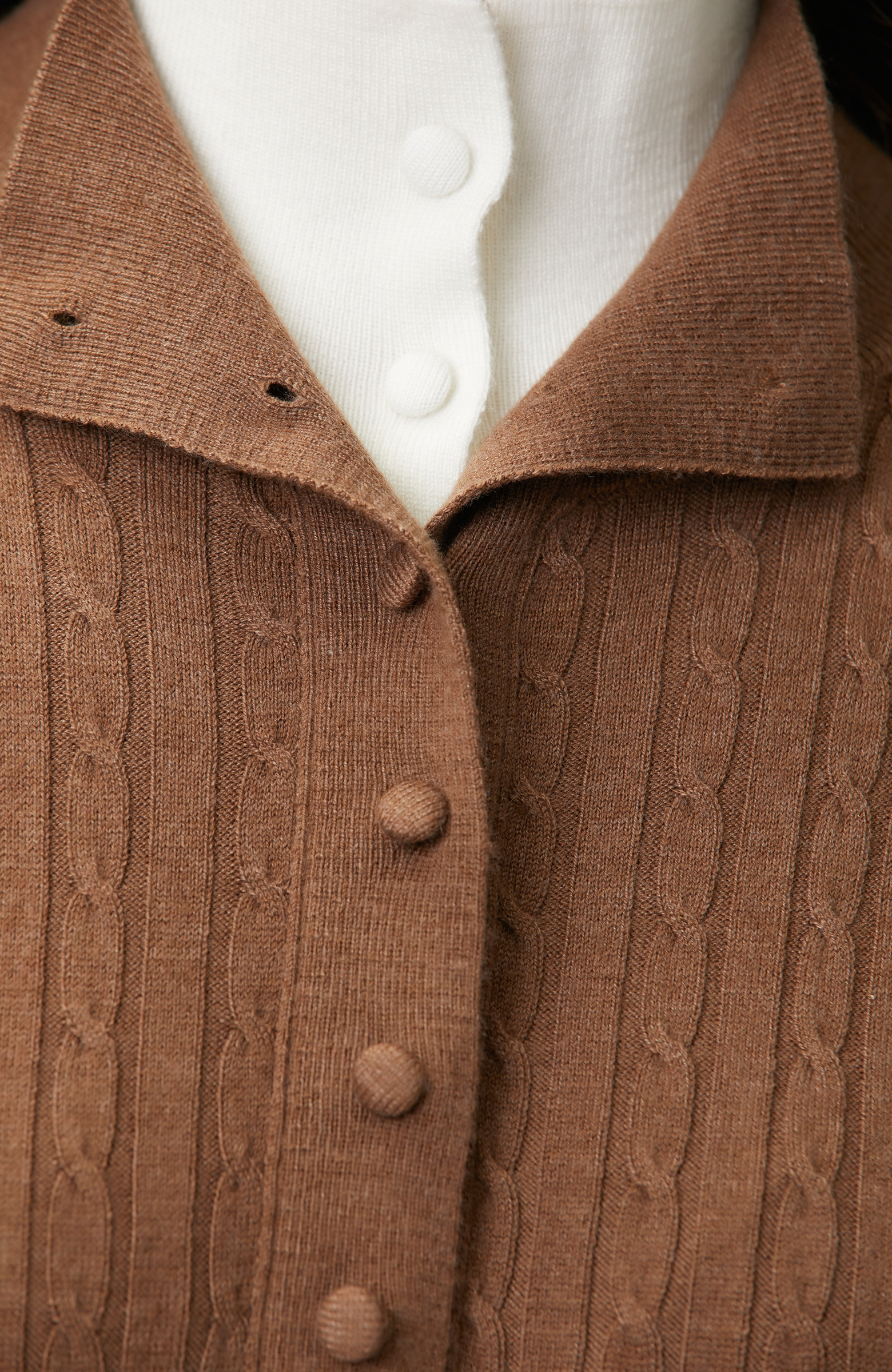 Brown Hair Braided Piping Detailed Sweater