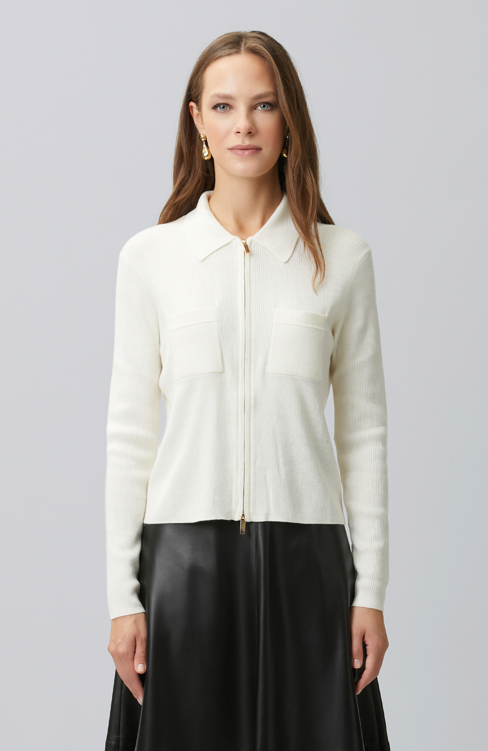 Off White Zippered Wool Blend Knitwear Sweater