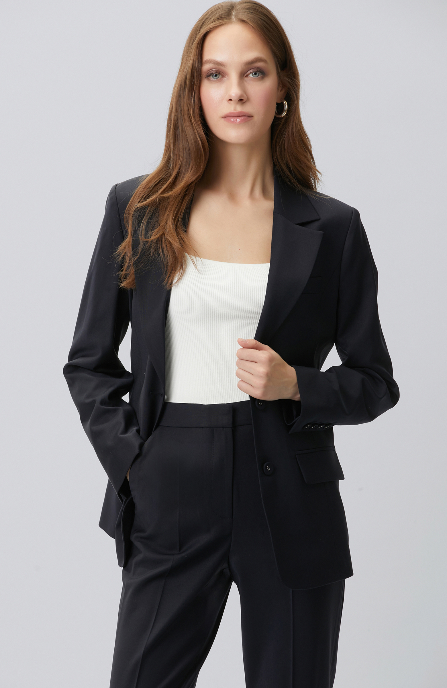 Lacivert Yün Karışımlı Ceket