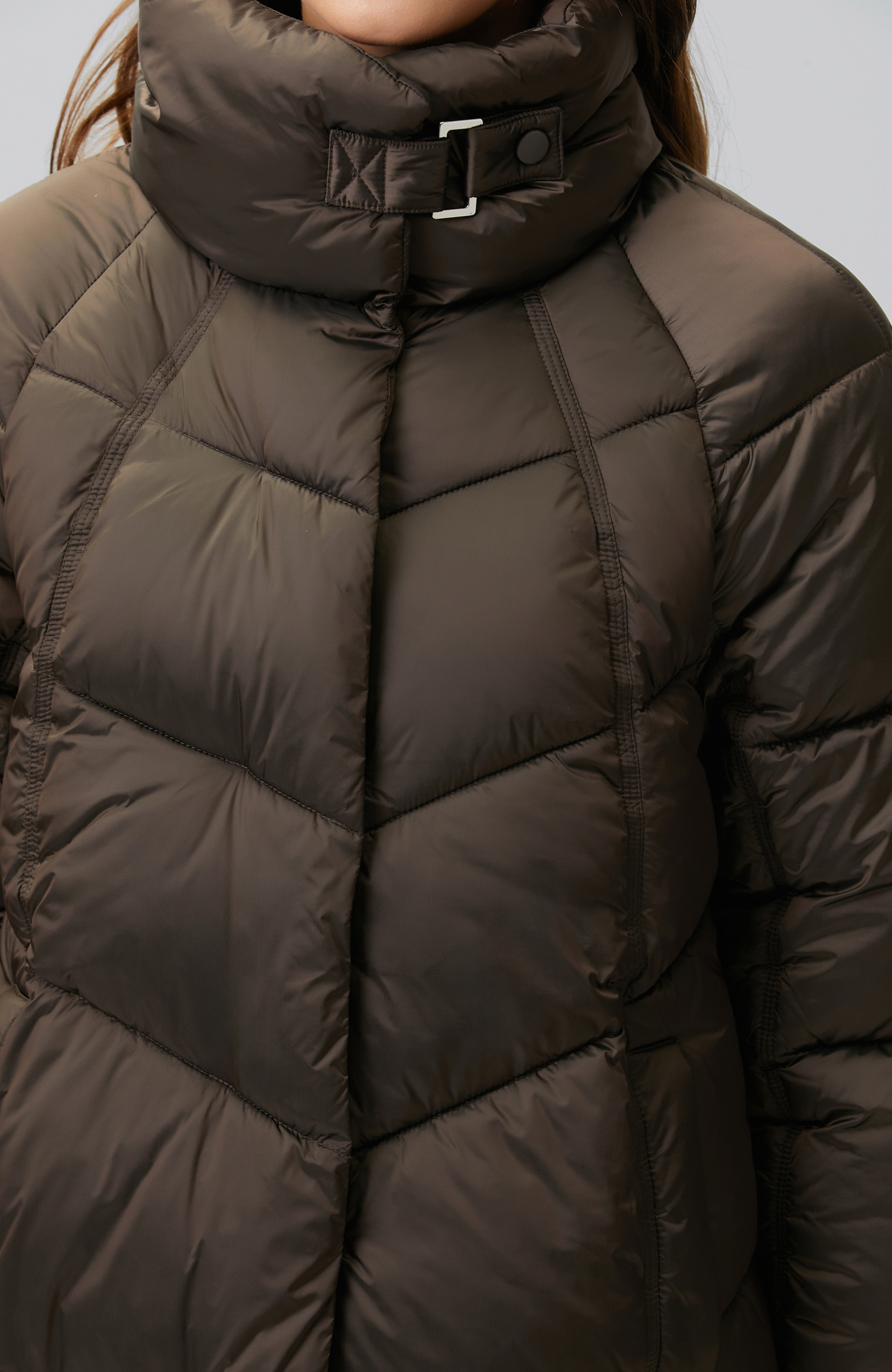 Acı Kahve Dik Yaka Oversize Puffer Mont