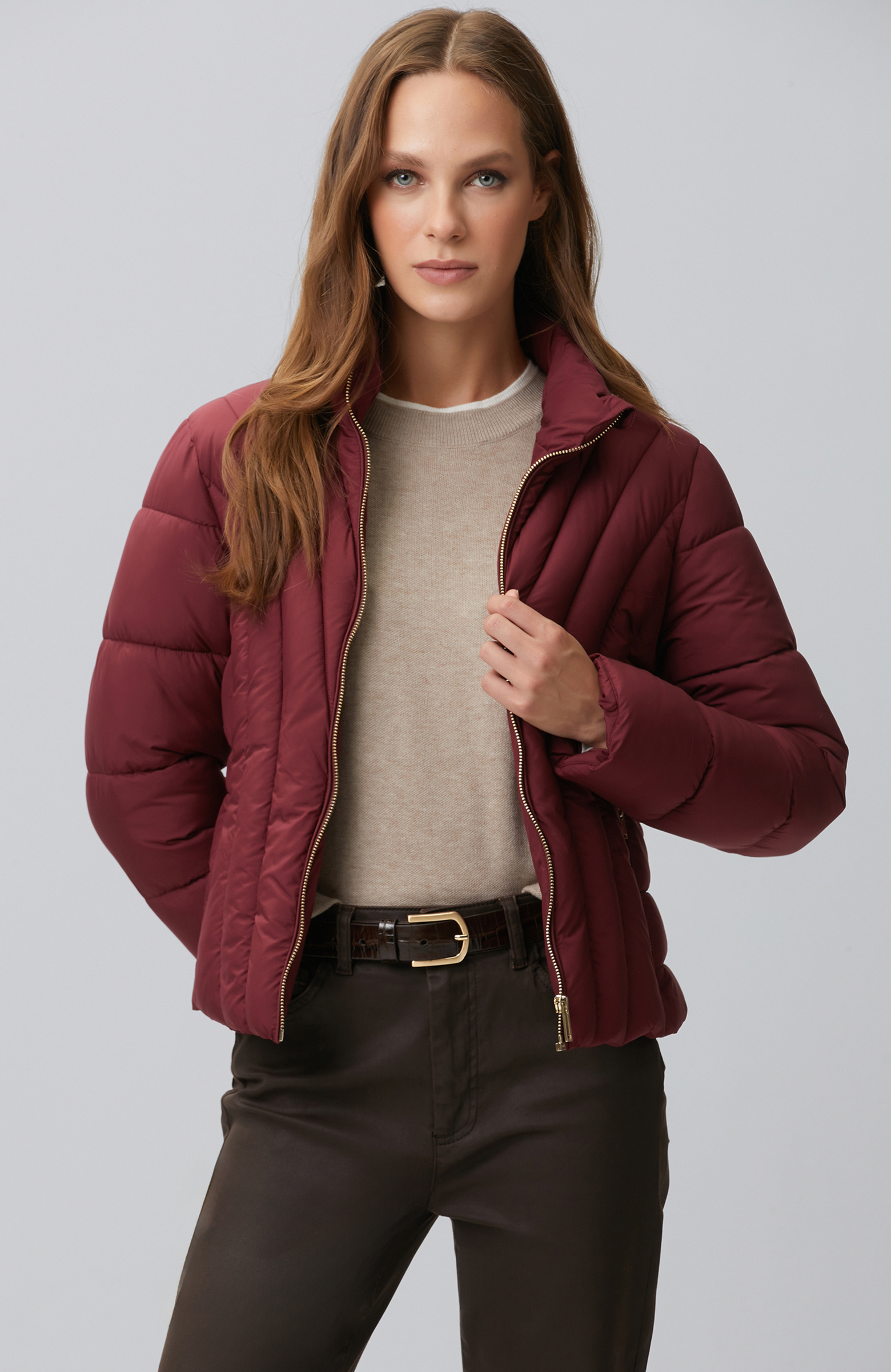 Bordo Dik Yaka Mont