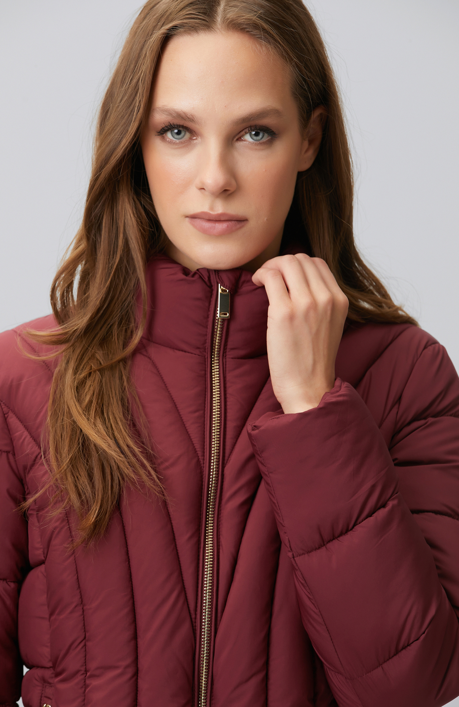 Bordo Dik Yaka Mont