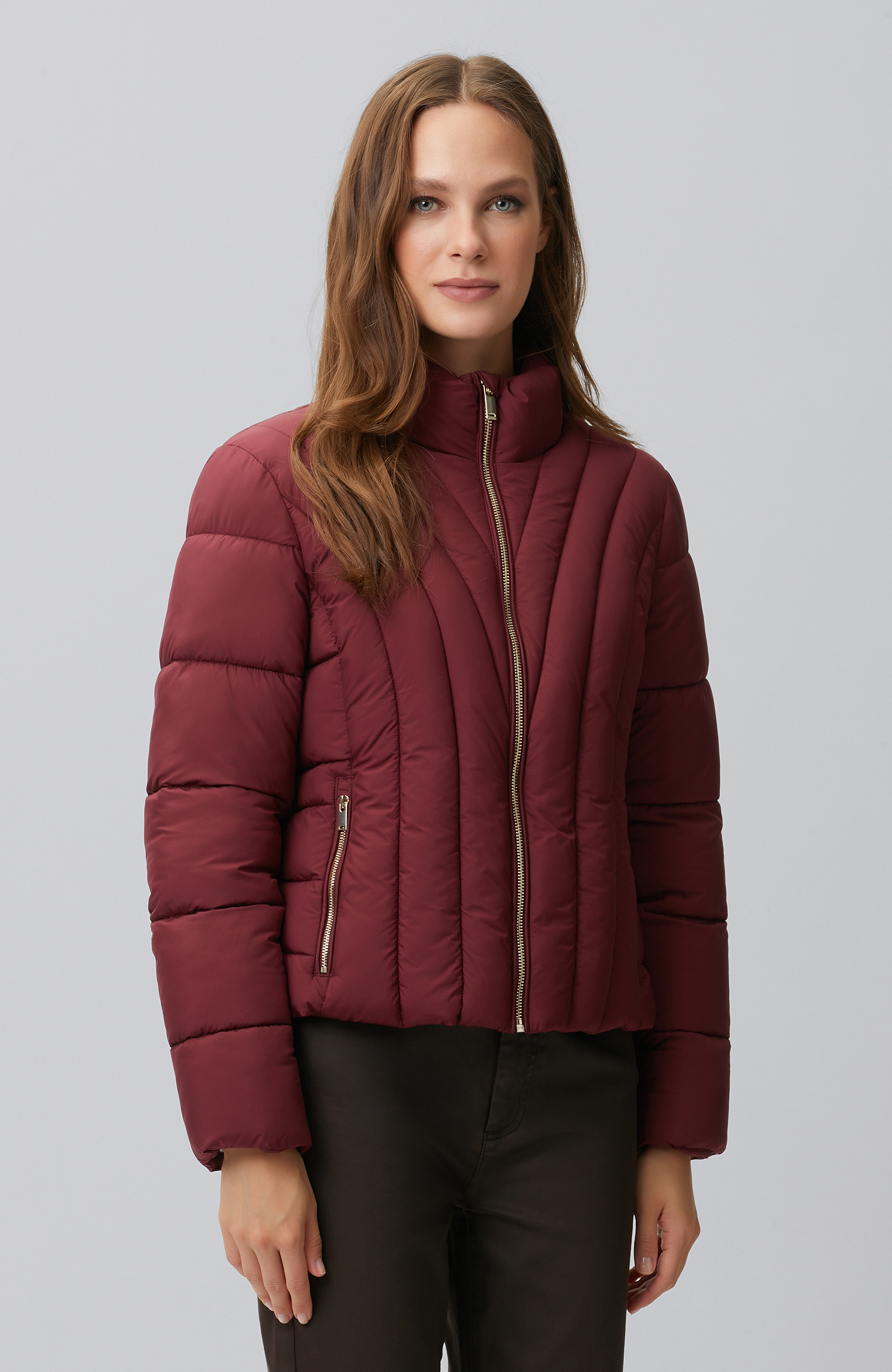 Bordo Dik Yaka Mont