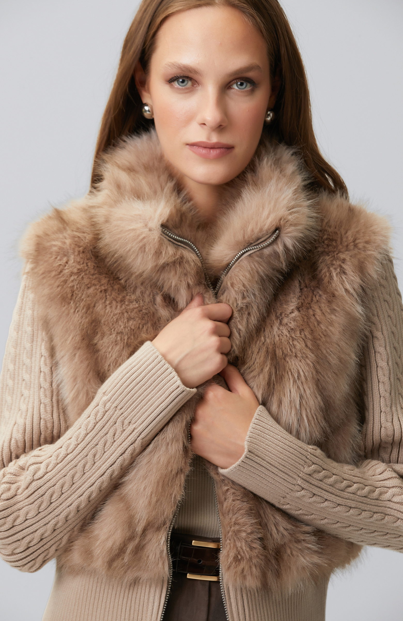 Mink Faux Fur Sleeves Knitwear Coat
