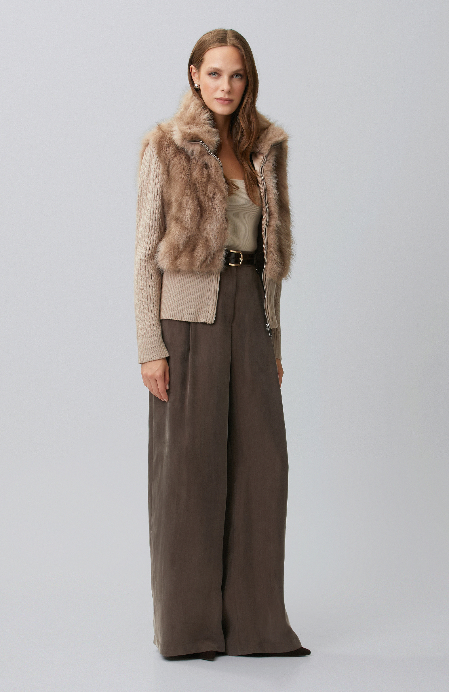 Mink Faux Fur Sleeves Knitwear Coat