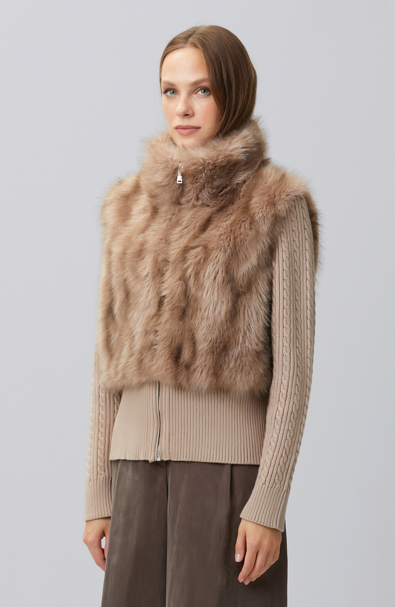 Mink Faux Fur Sleeves Knitwear Coat