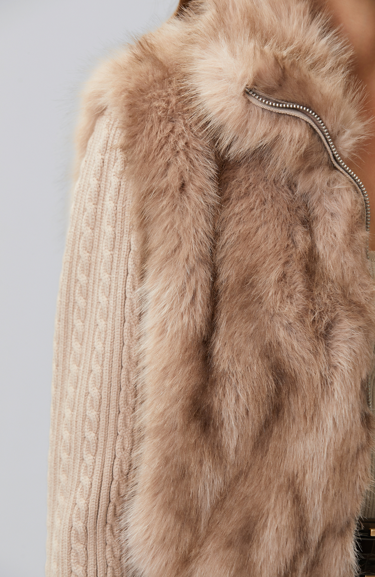 Mink Faux Fur Sleeves Knitwear Coat