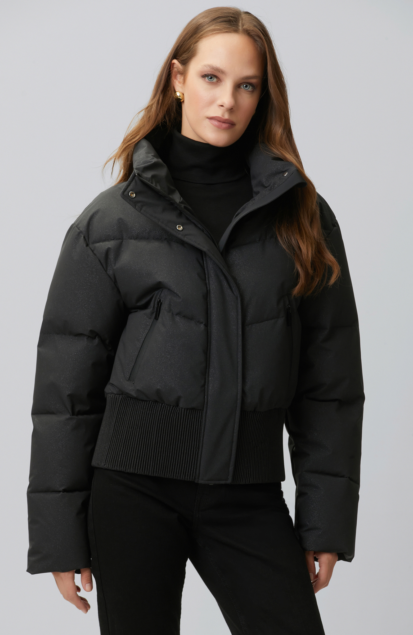 Siyah Simli Puffer Mont