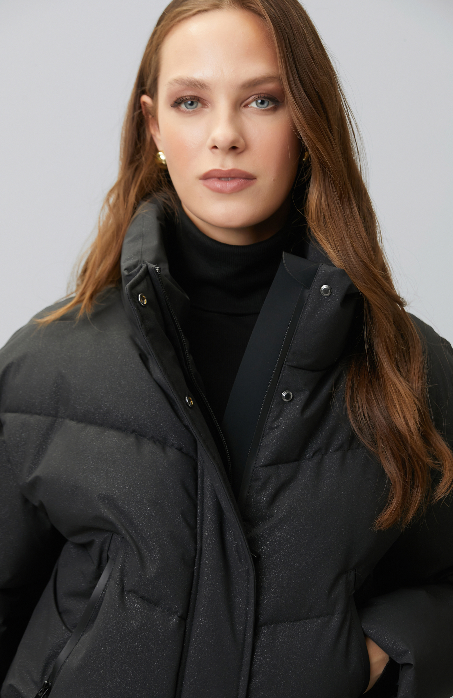 Siyah Simli Puffer Mont