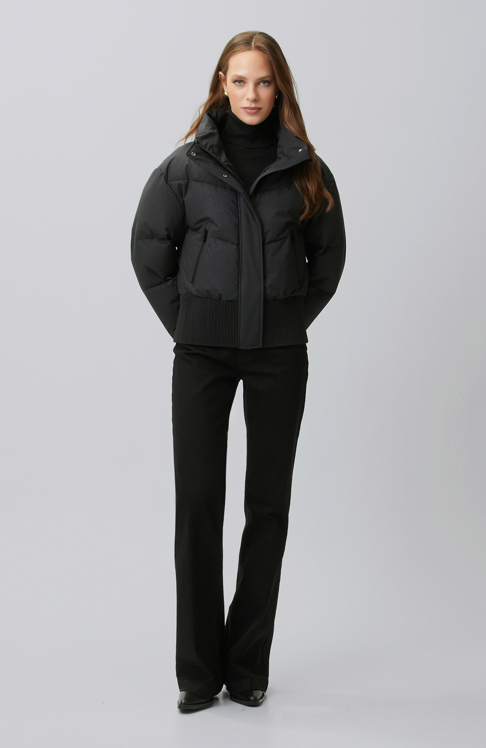 Siyah Simli Puffer Mont