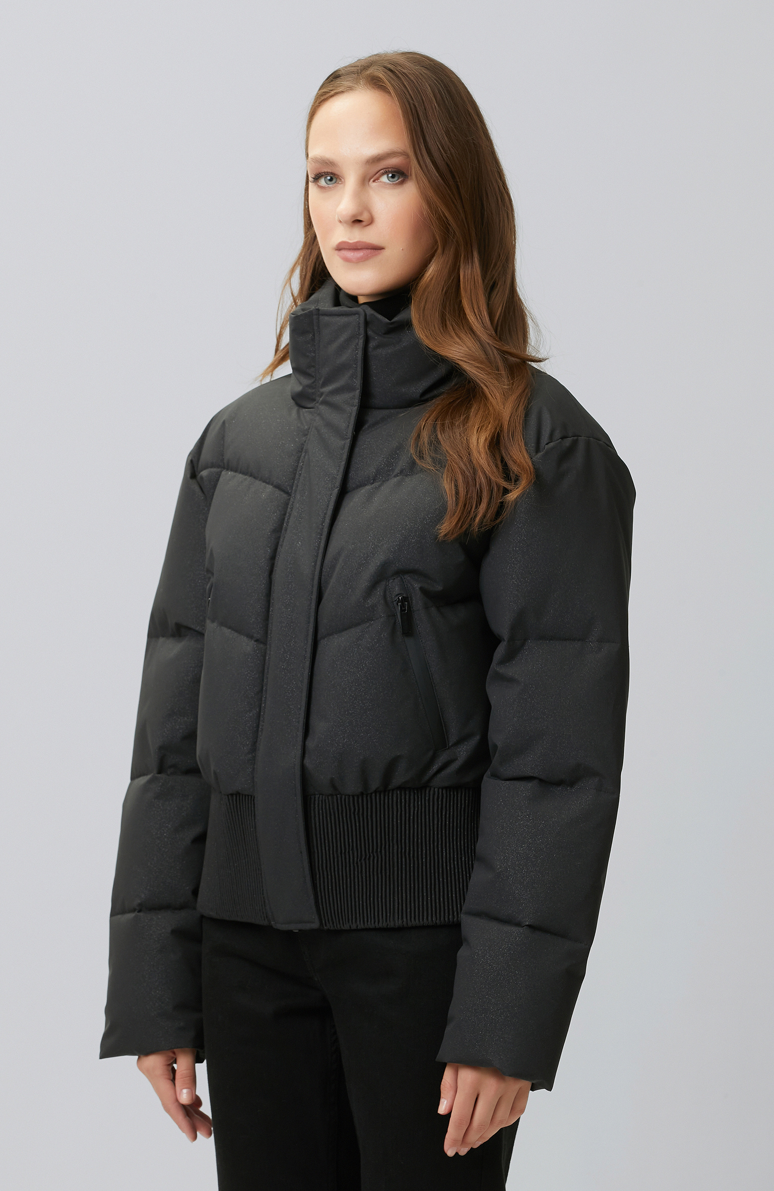 Siyah Simli Puffer Mont