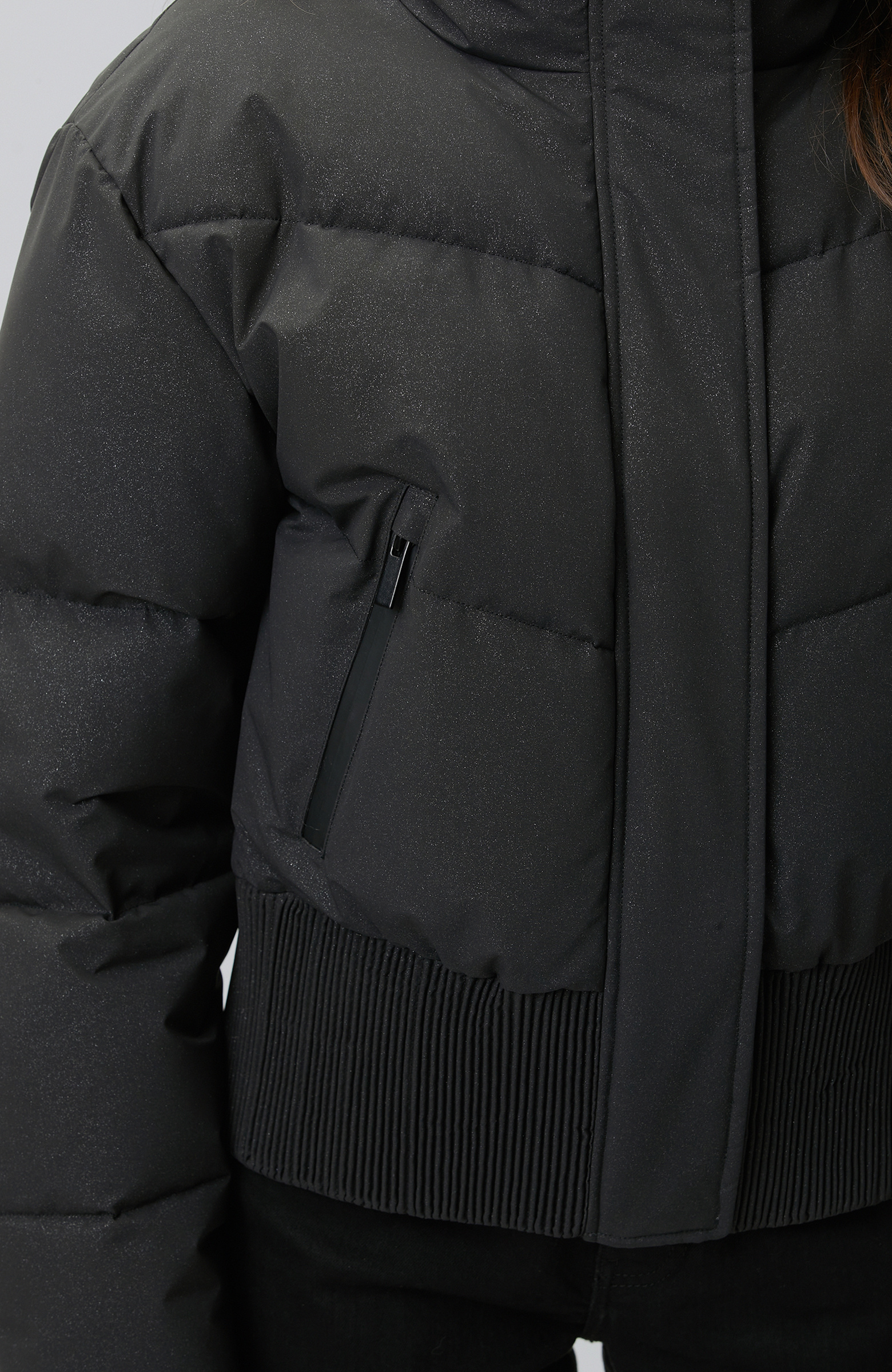 Siyah Simli Puffer Mont