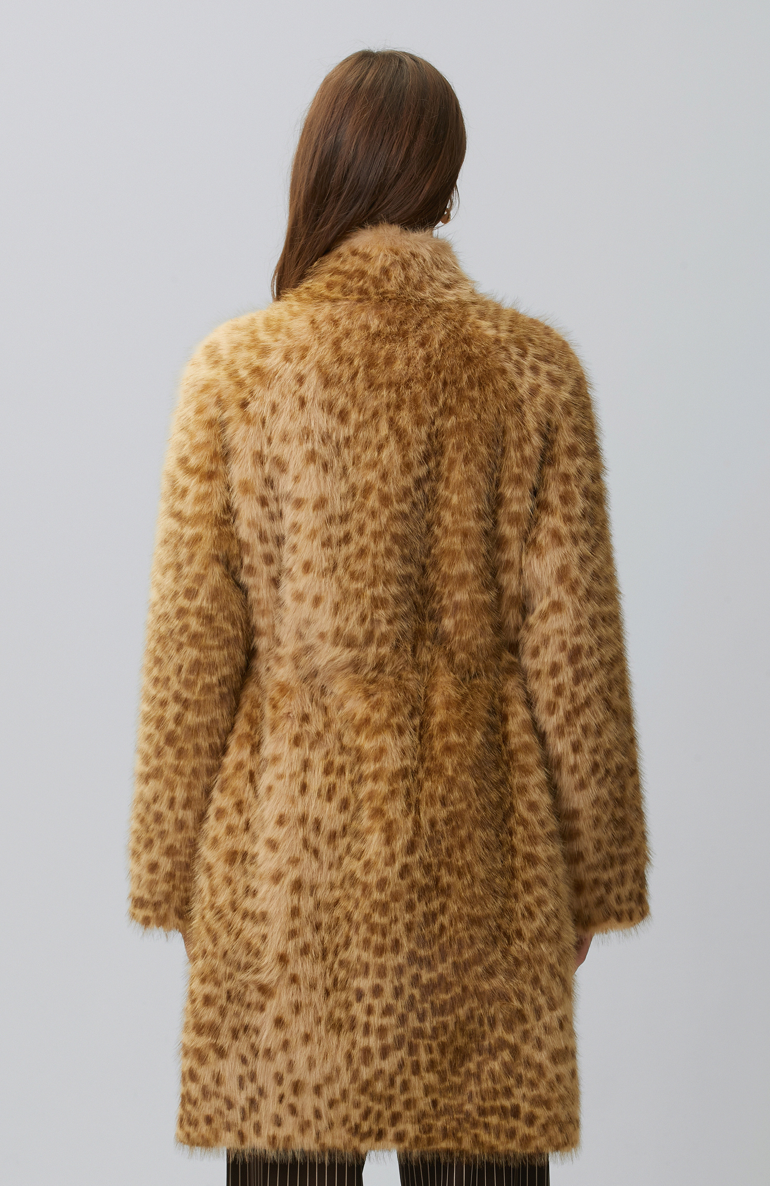 Beige Stand-Up Collar Faux Fur Coat