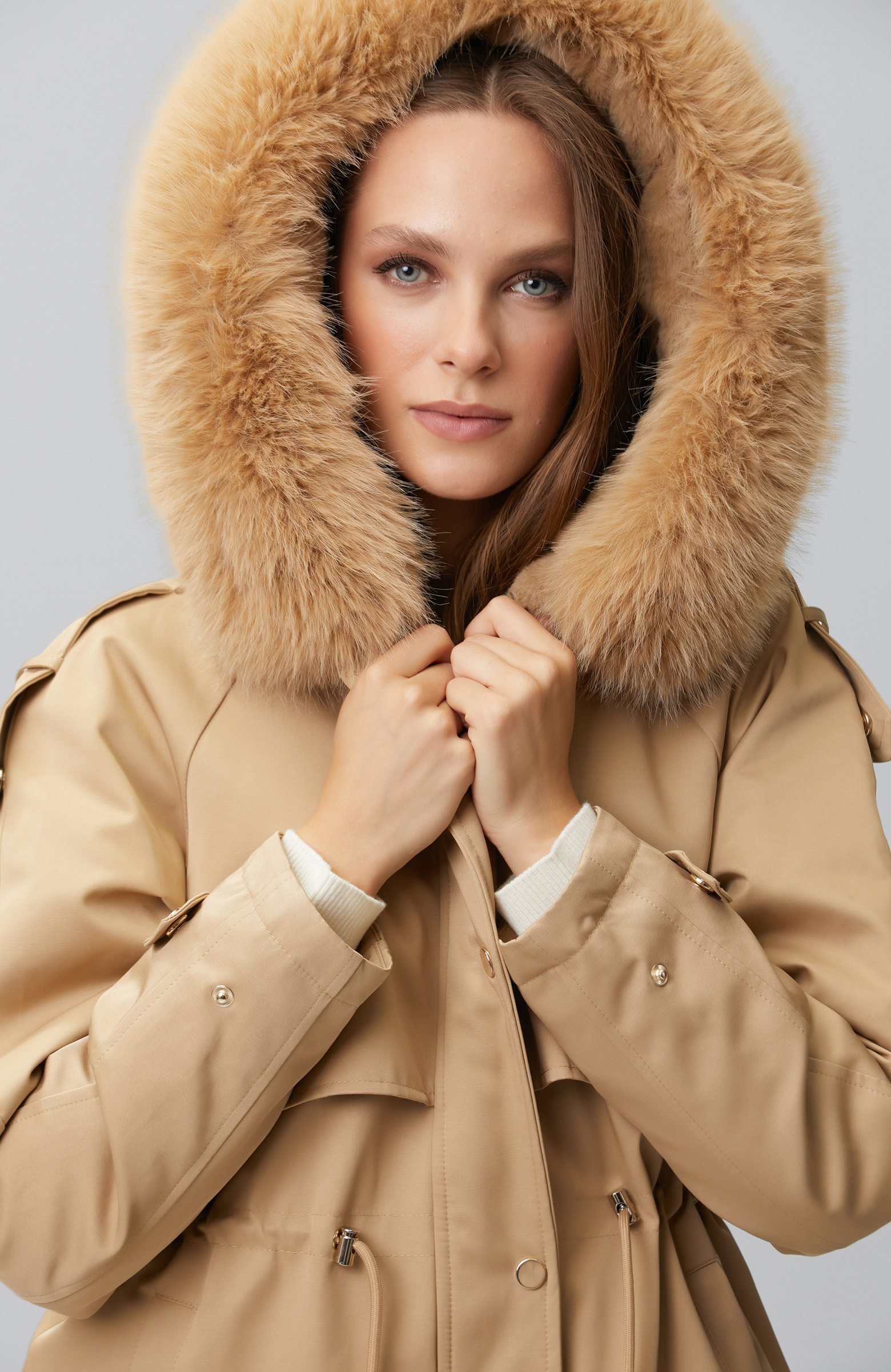 Beige Hooded Coat