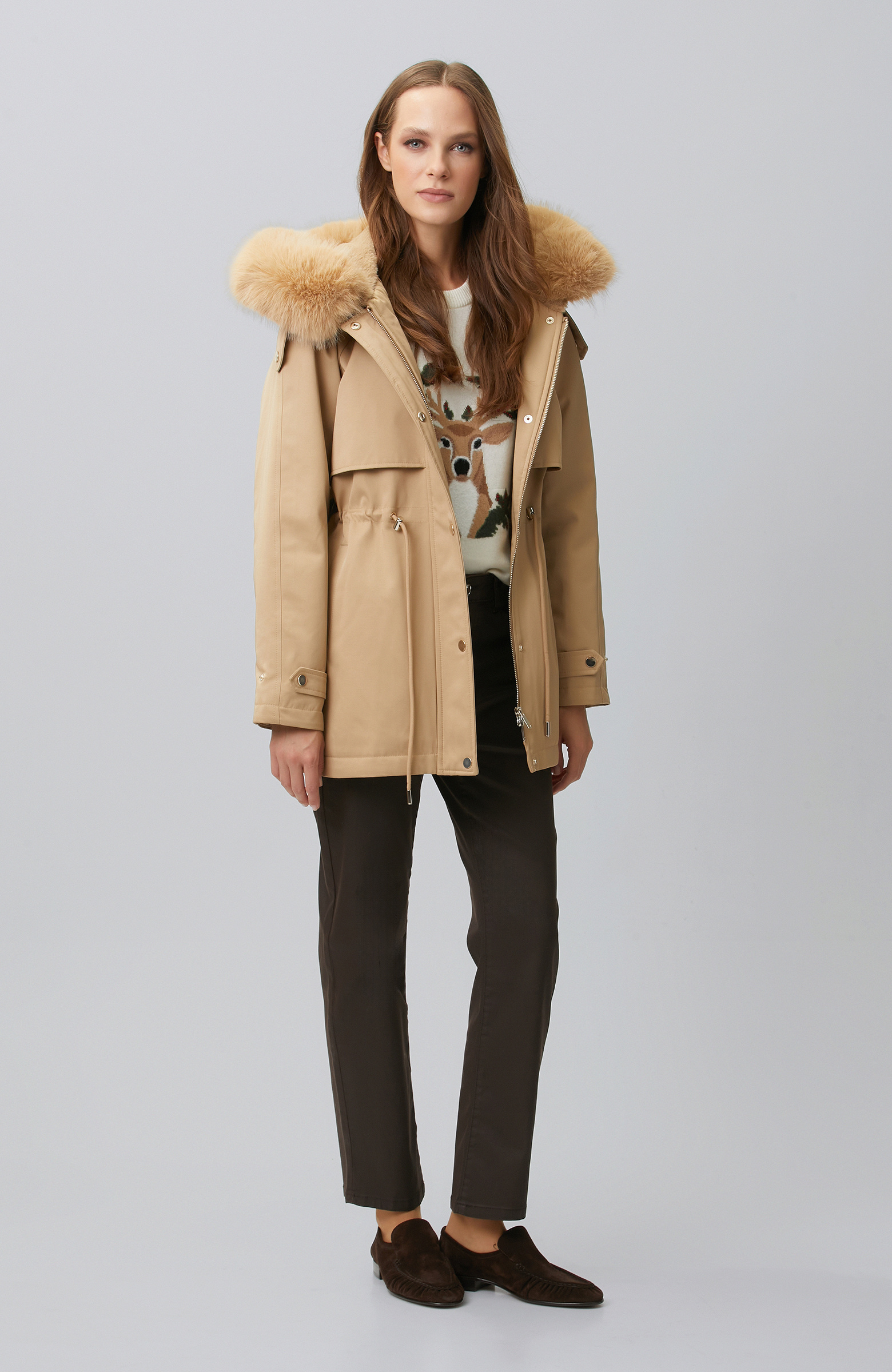 Beige Hooded Coat