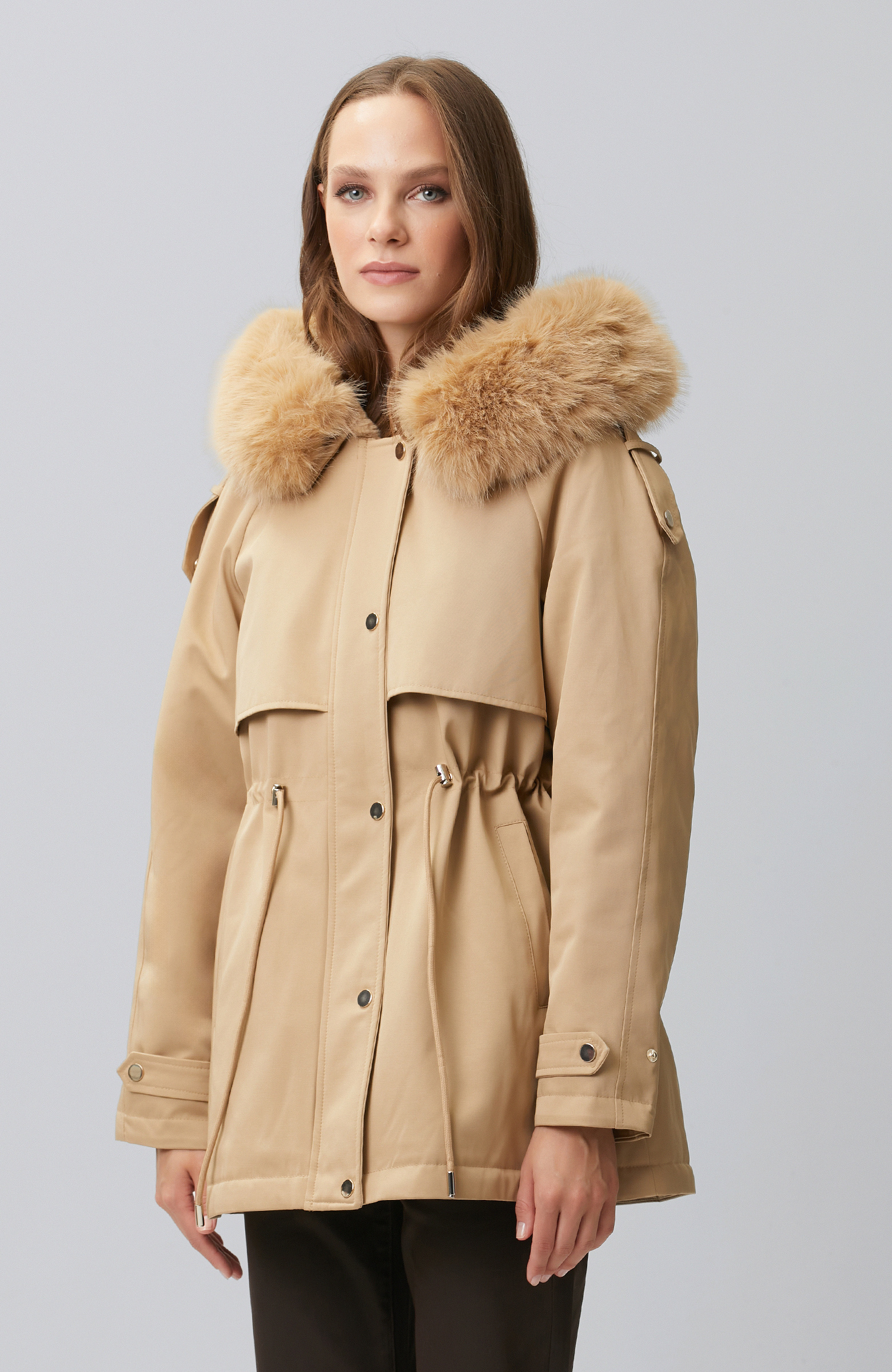 Beige Hooded Coat