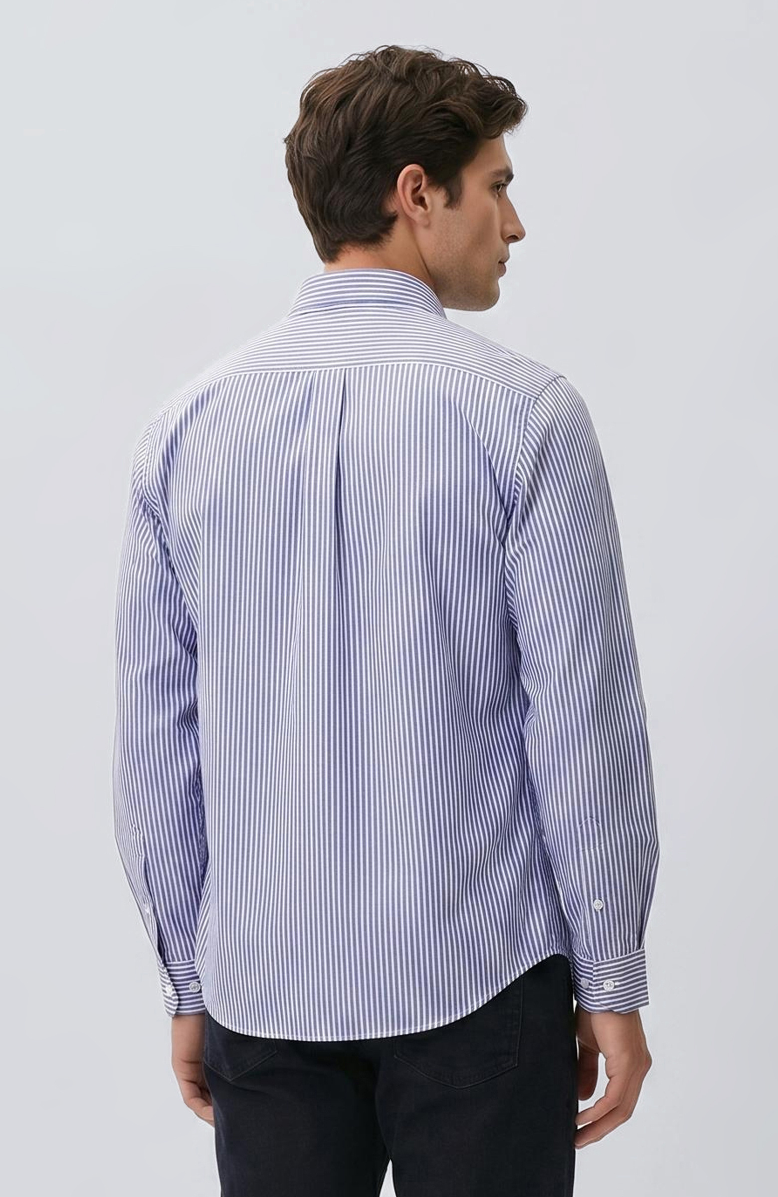 Lacivert Beyaz Comfort Fit Çizgili Gömlek