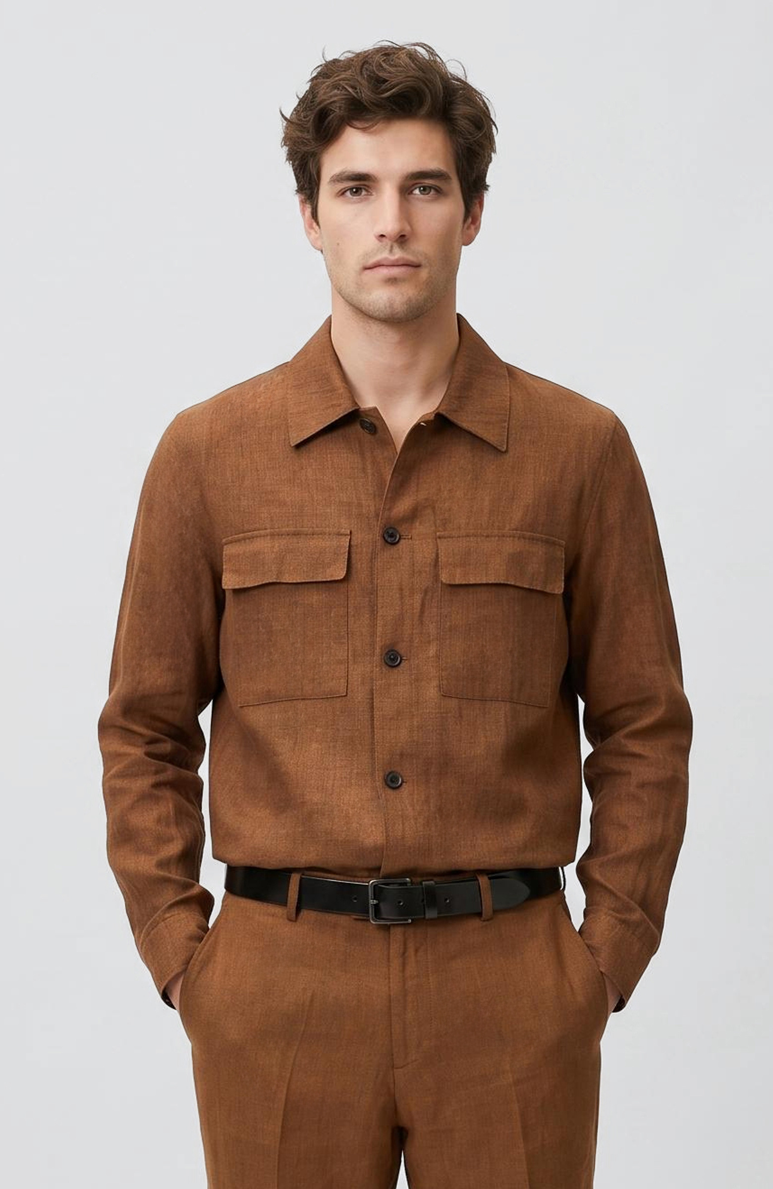 Tobacco Linen Outer Shirt