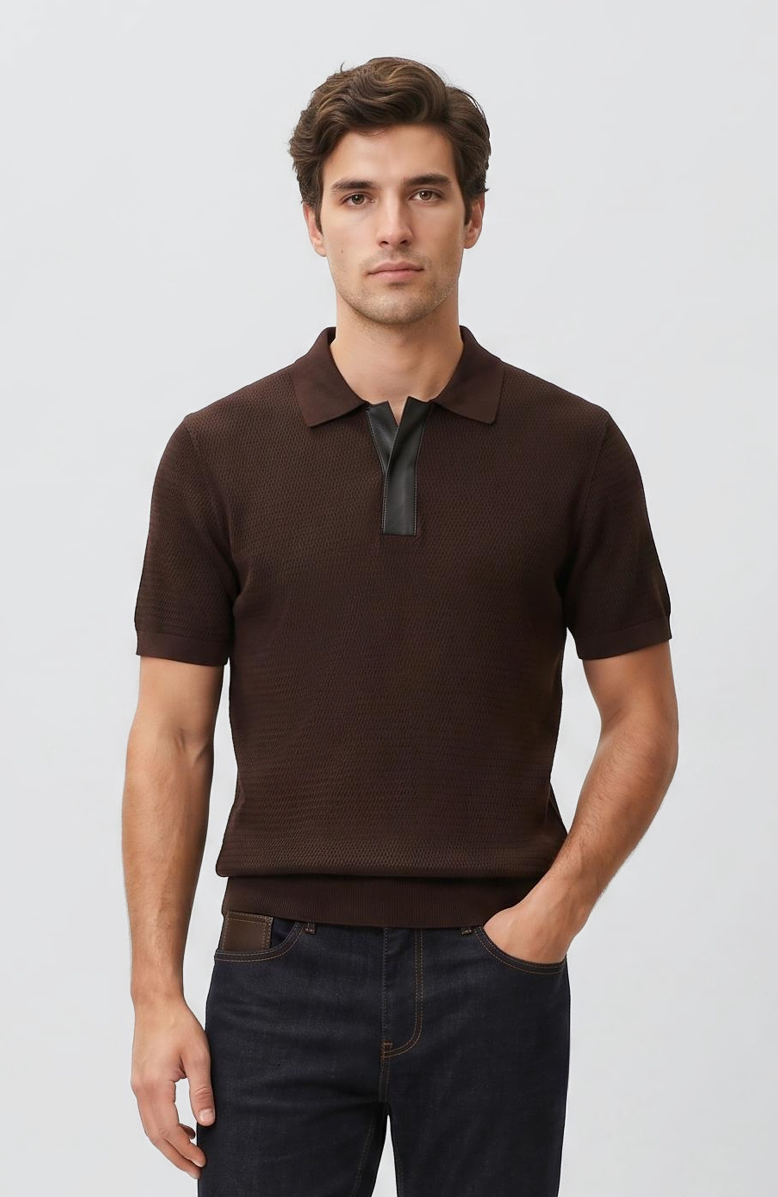 Kahverengi Polo Rayon Triko Kazak