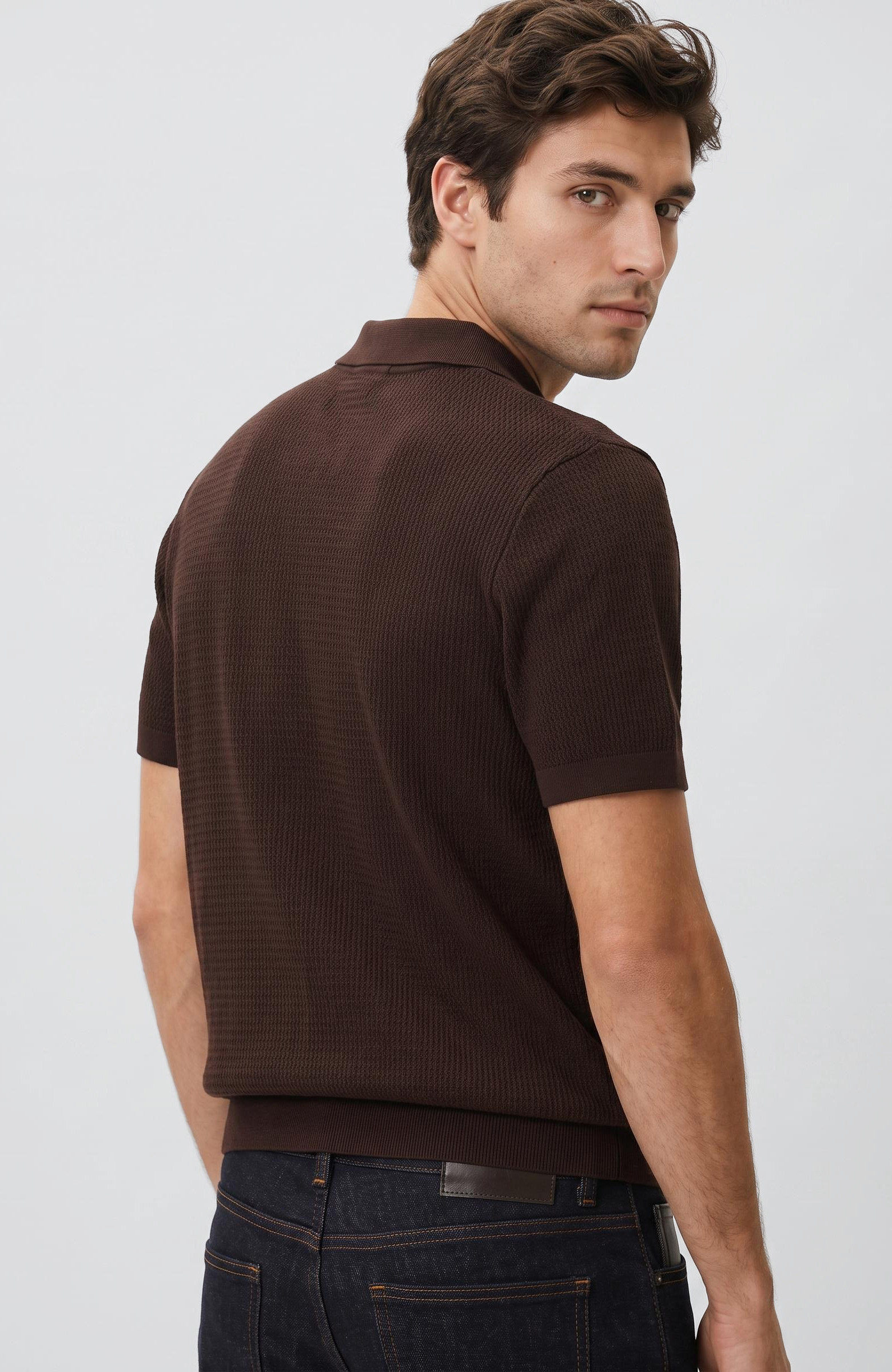 Kahverengi Polo Rayon Triko Kazak