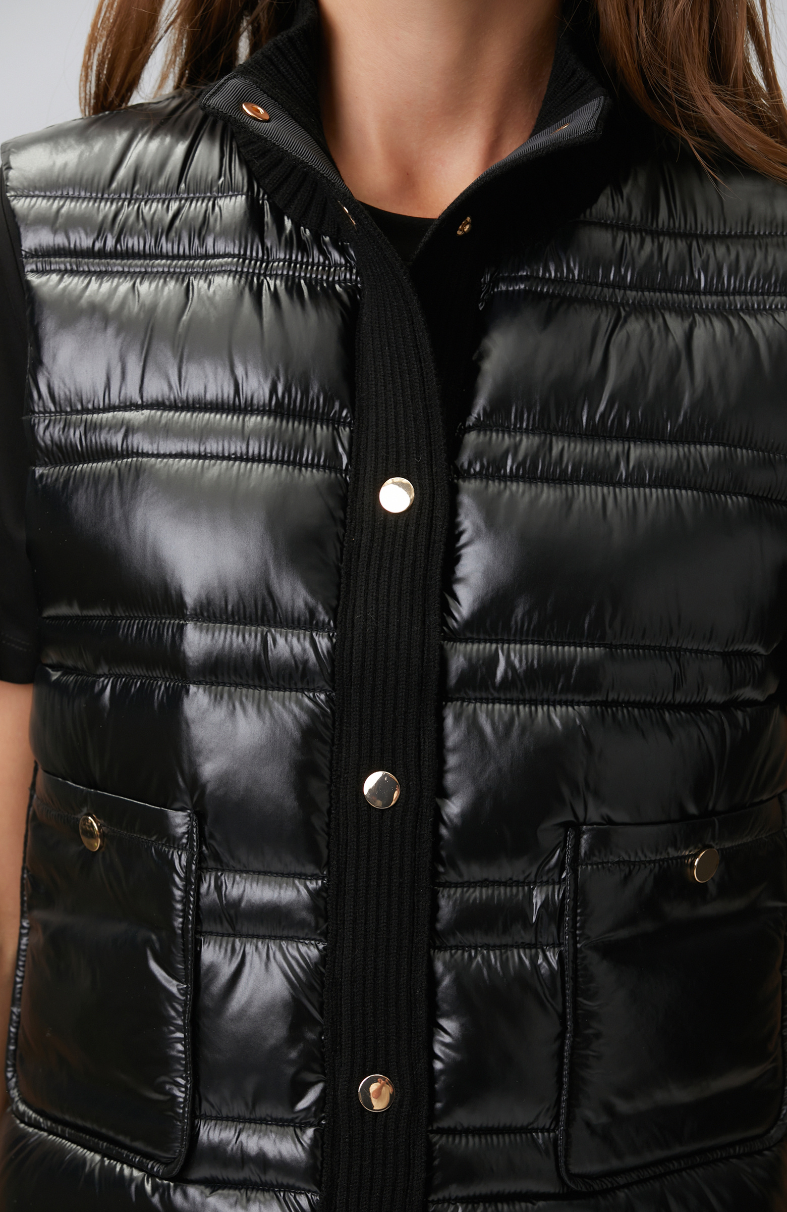 Siyah Triko Garnili Puffer Yelek