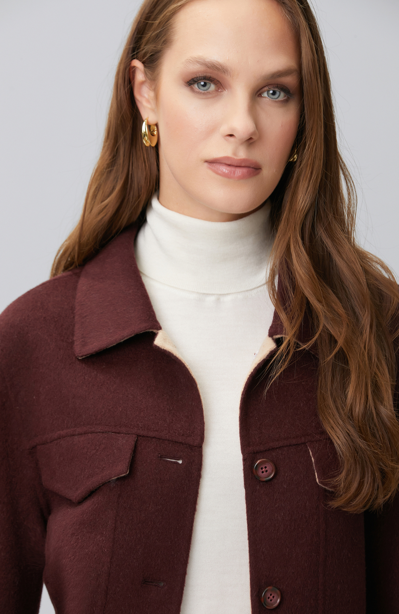 Burgundy Beige Wool Blend Jacket