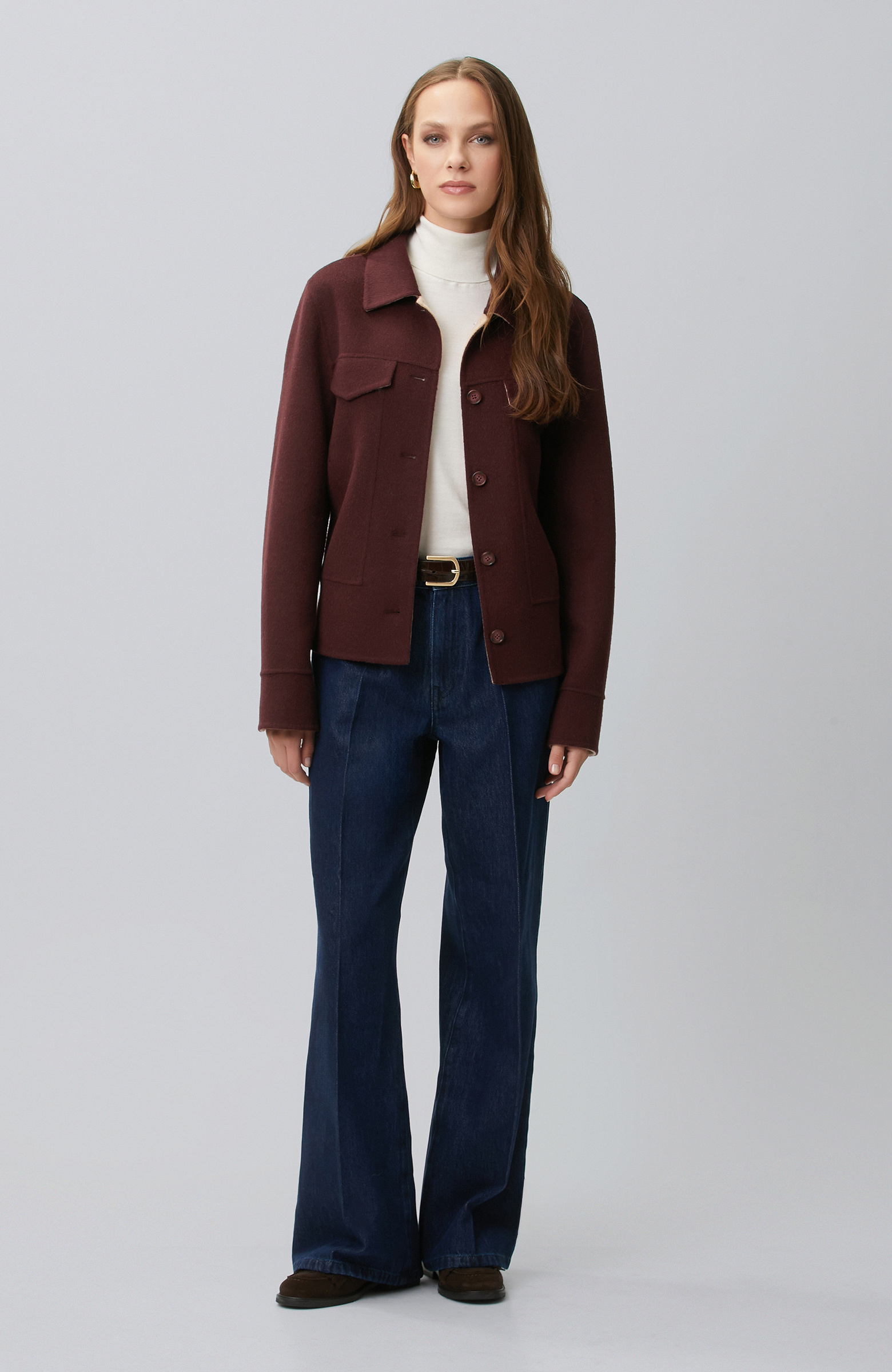 Burgundy Beige Wool Blend Jacket