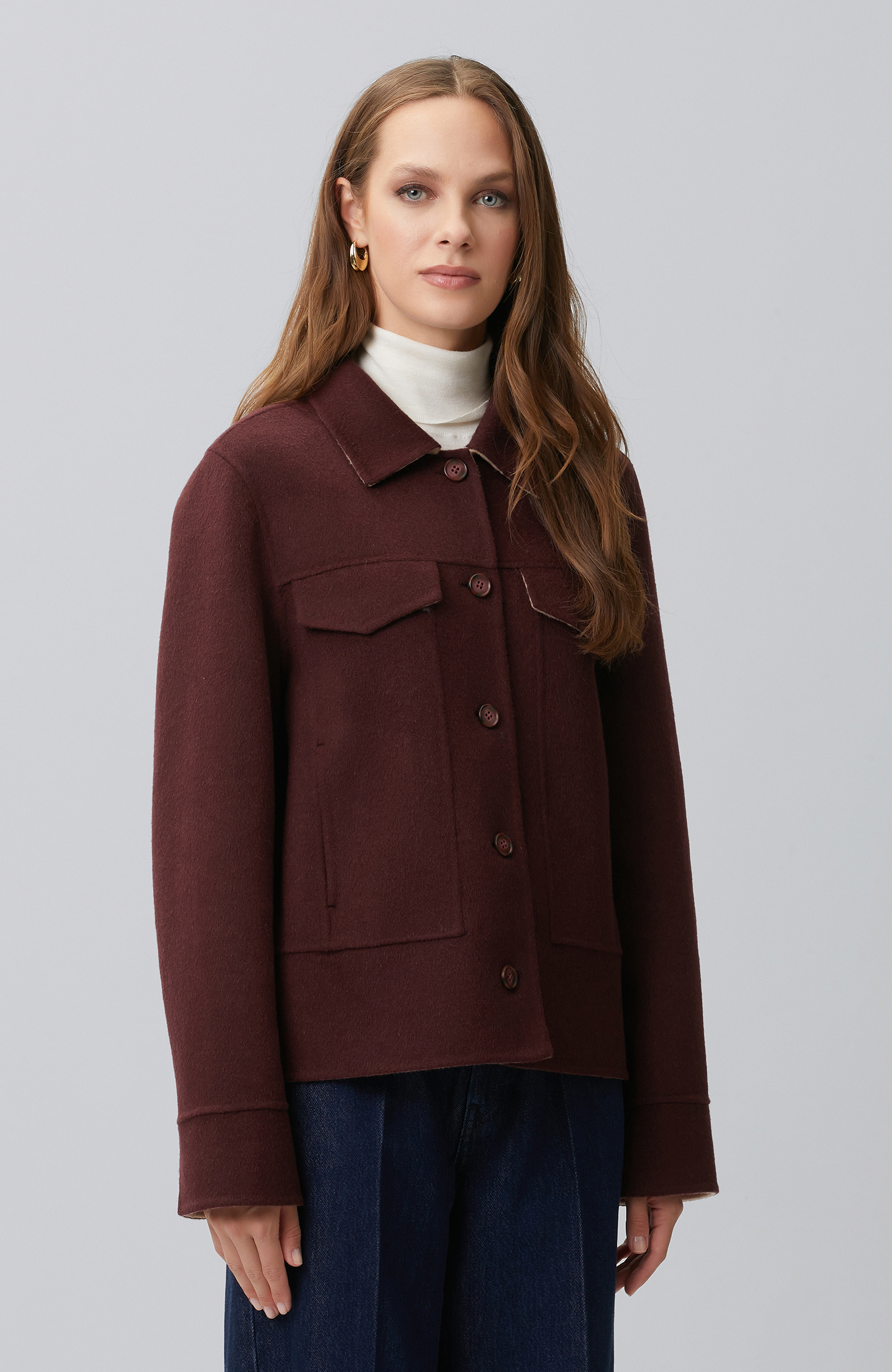 Burgundy Beige Wool Blend Jacket