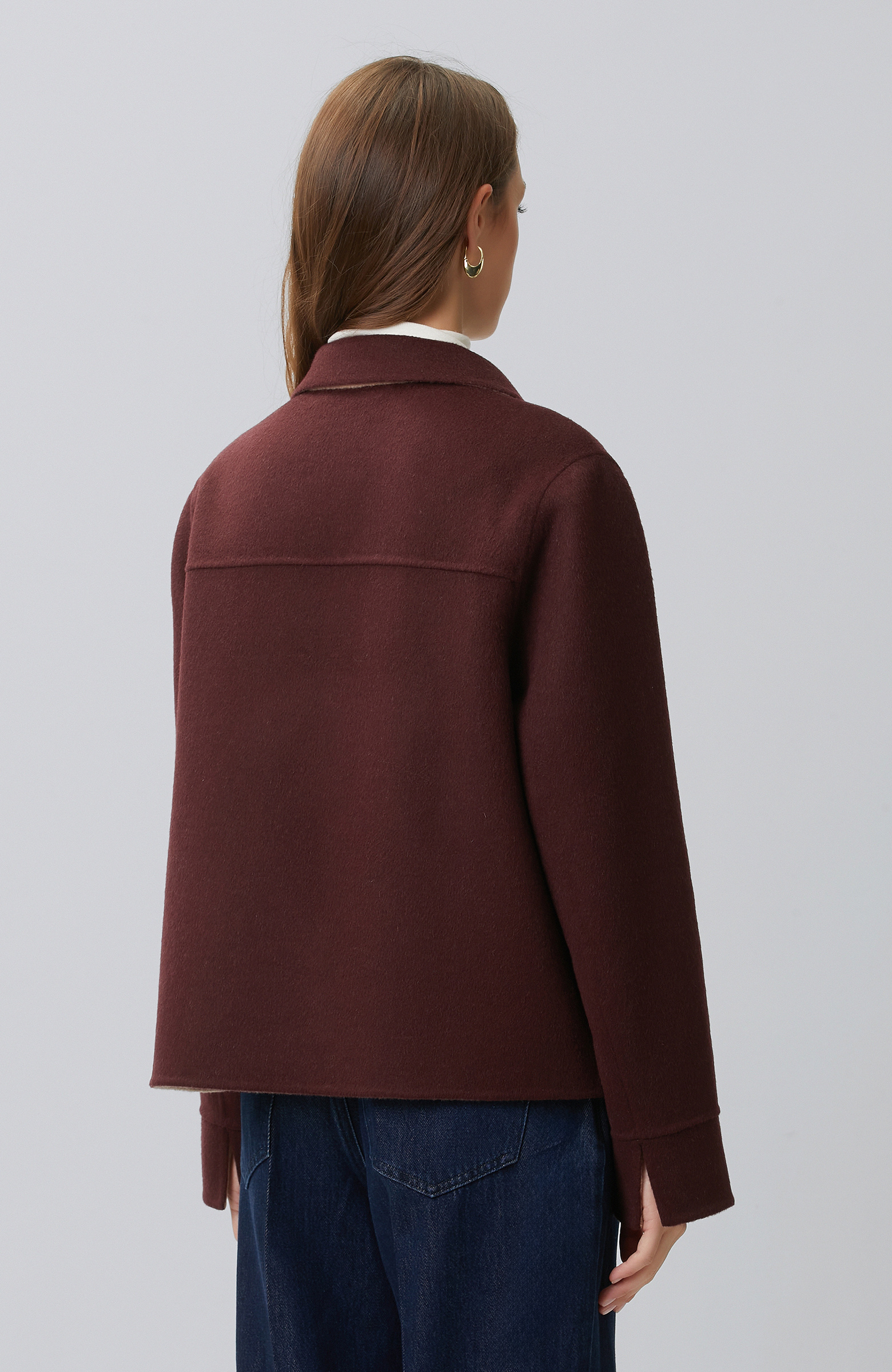 Burgundy Beige Wool Blend Jacket