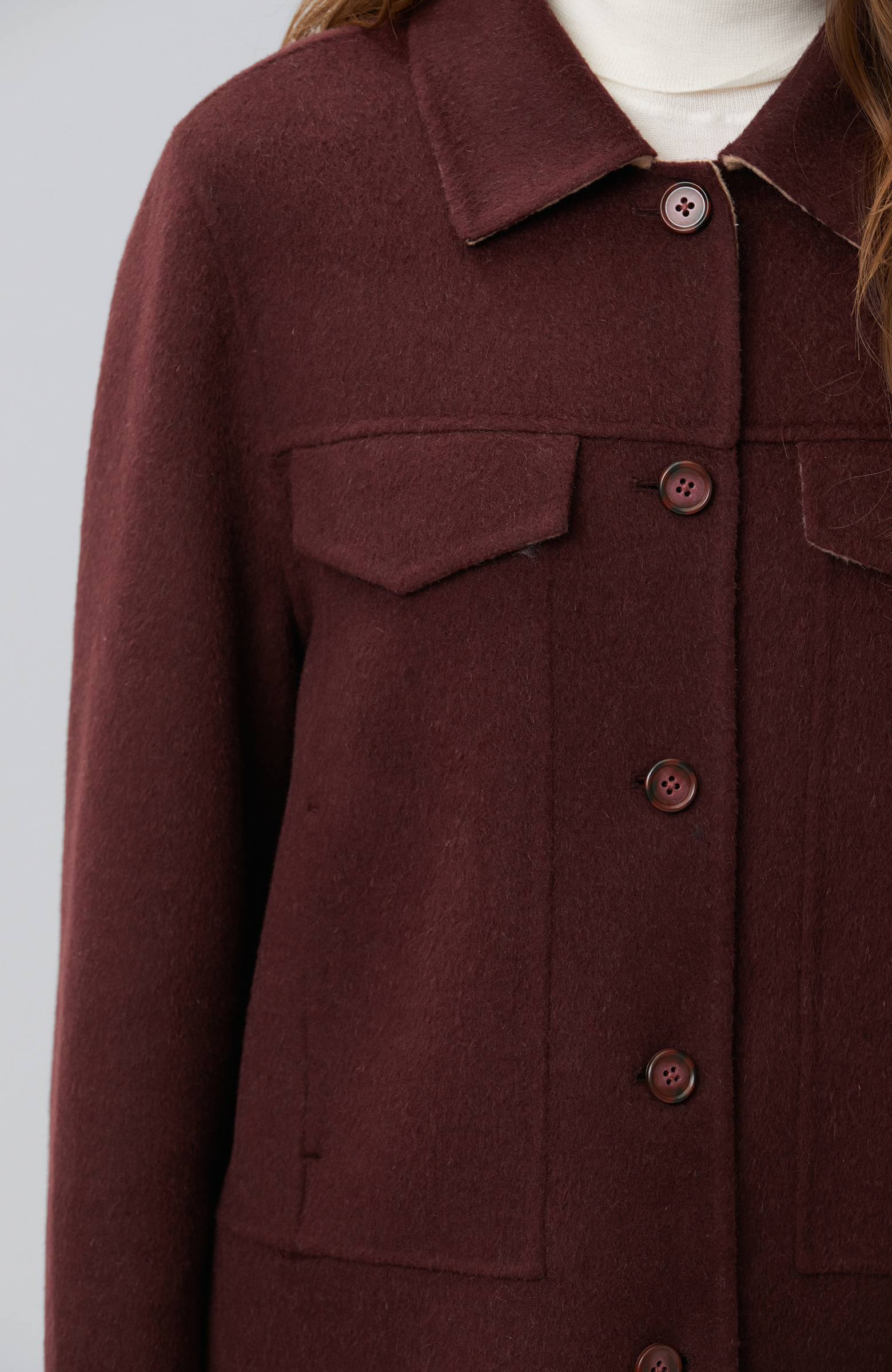 Burgundy Beige Wool Blend Jacket